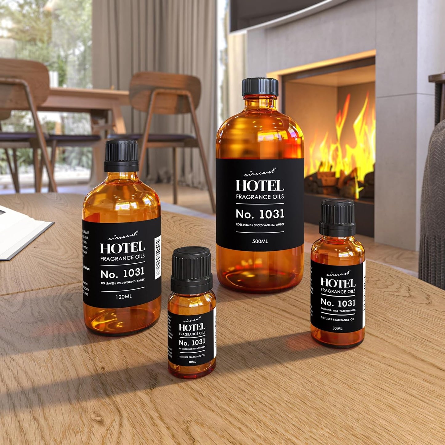 AirScent Hotel Diffuser Oil No. 1031 - Rose Petals, Spiced Vanilla & Amber - Premium Fragrance Oil for Ultrasonic and Waterless Diffusers and Crafting - 30 mL, 1 fl oz Glass Bottle with Dropper