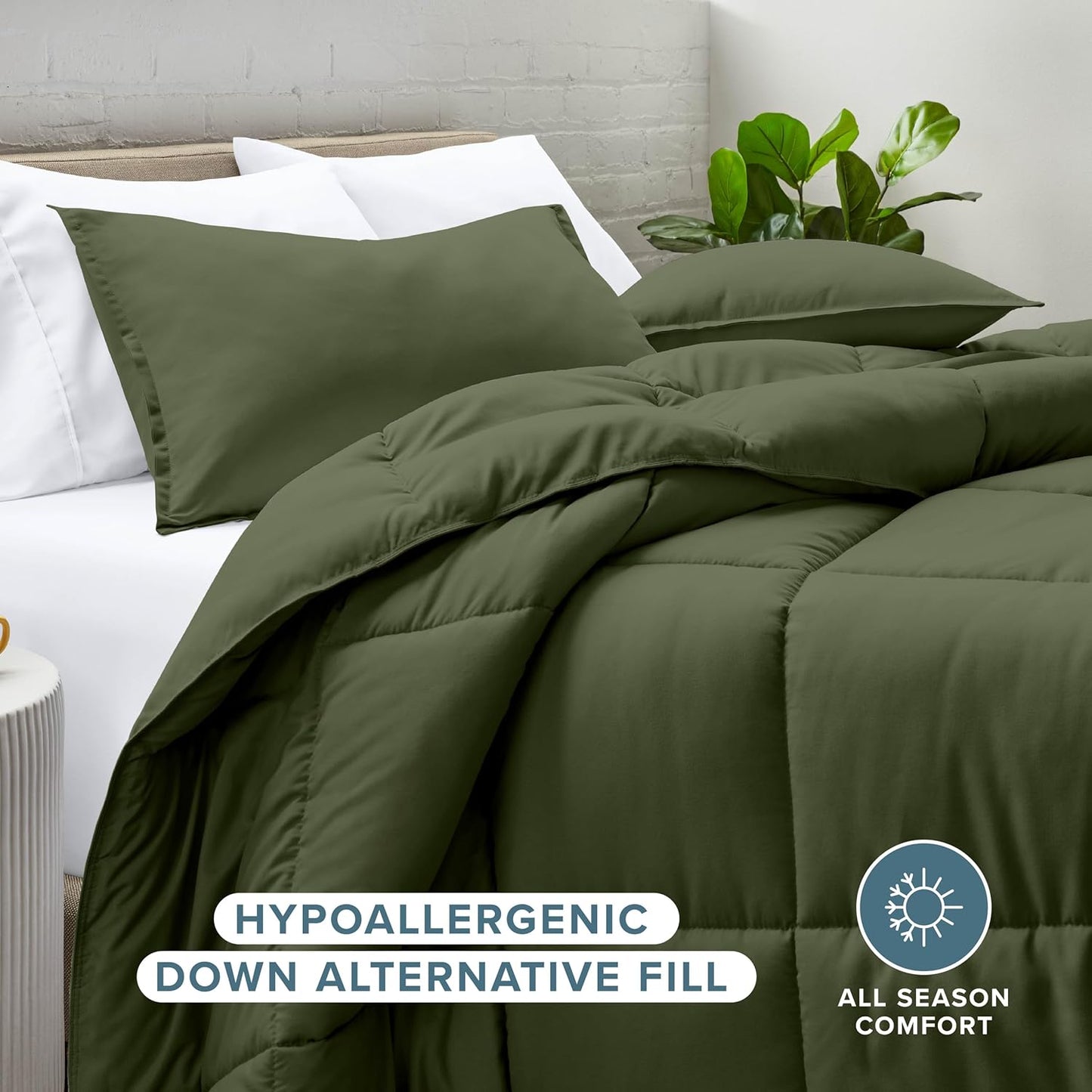 Bare Home Comforter Set - King/California King Size - Ultra-Soft - Goose Down Alternative - Premium 1800 Series - All Season Warmth (King/Cal King, Cypress Green)