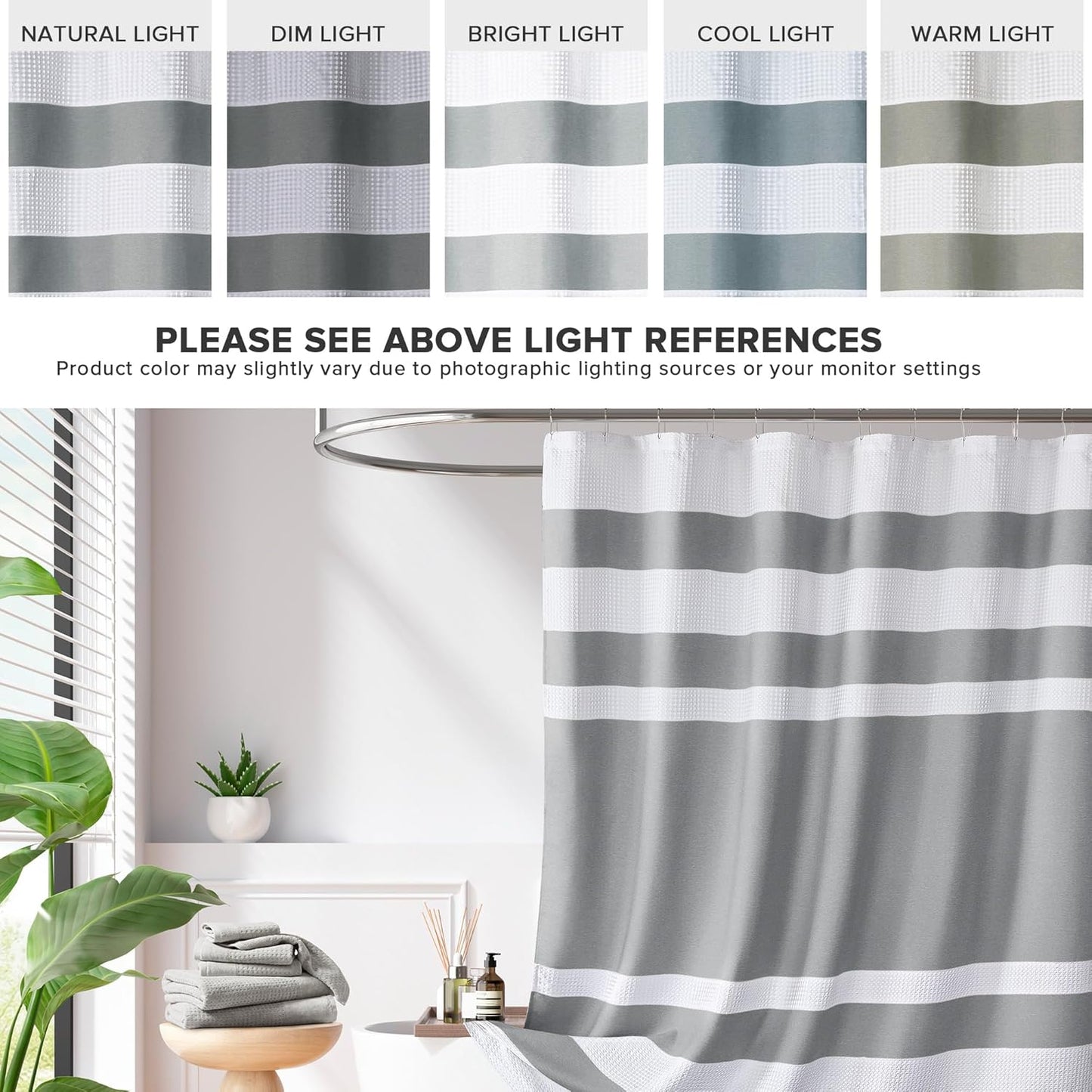 Madison Park Spa Waffle Shower Curtain Pieced Fabric with 3M Scotchgard Moisture Management Modern Home Bathroom Decorations, Tall 72"x84", Grey