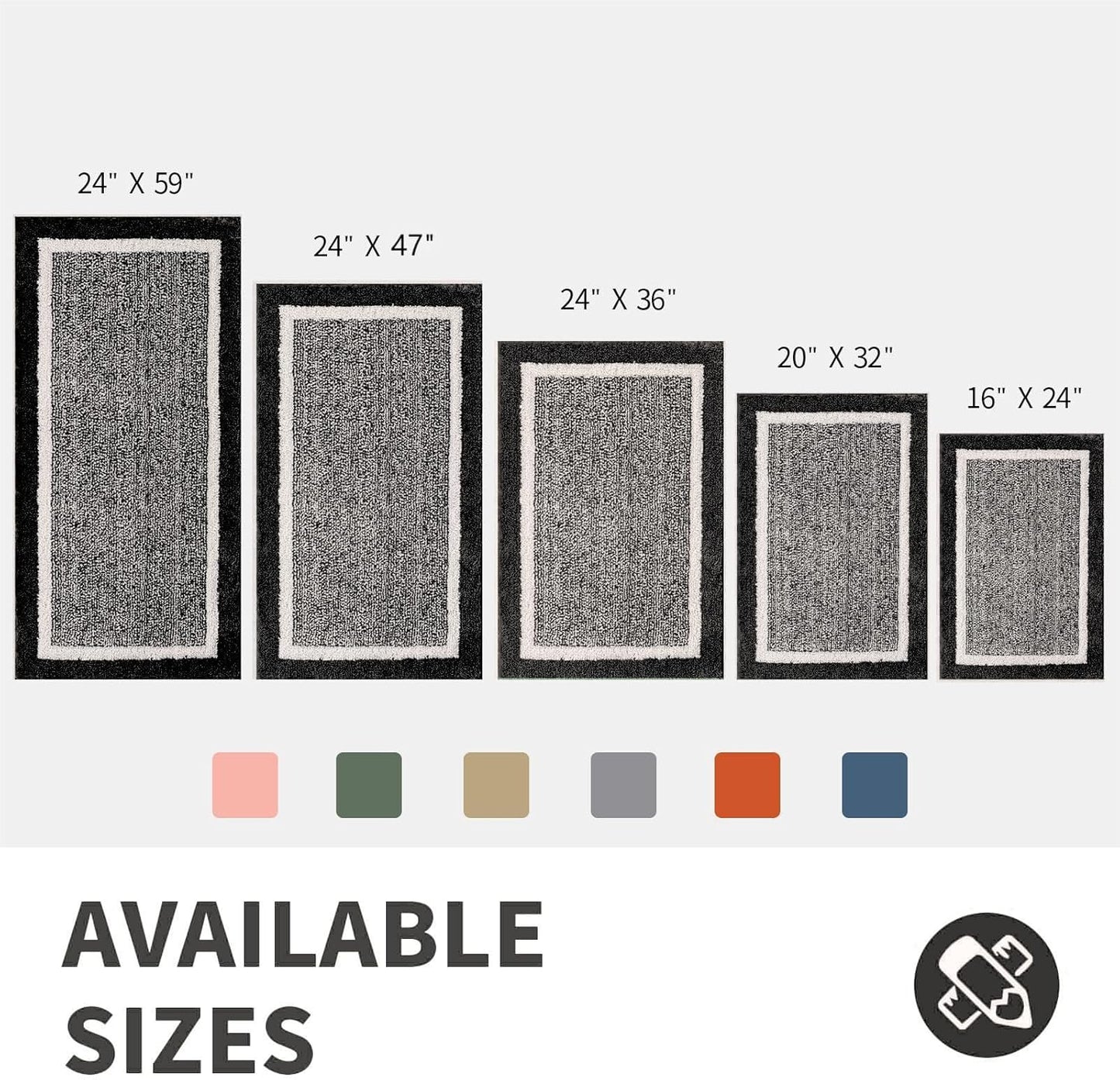 CozeCube Bath mats for Bathroom Non Slip, Fluffy Absorbent Microfiber Bath mat Washable, Aesthetic Bathroom Rugs, Long Jet Black Bath Runner, Jet Black, 59" x 24"