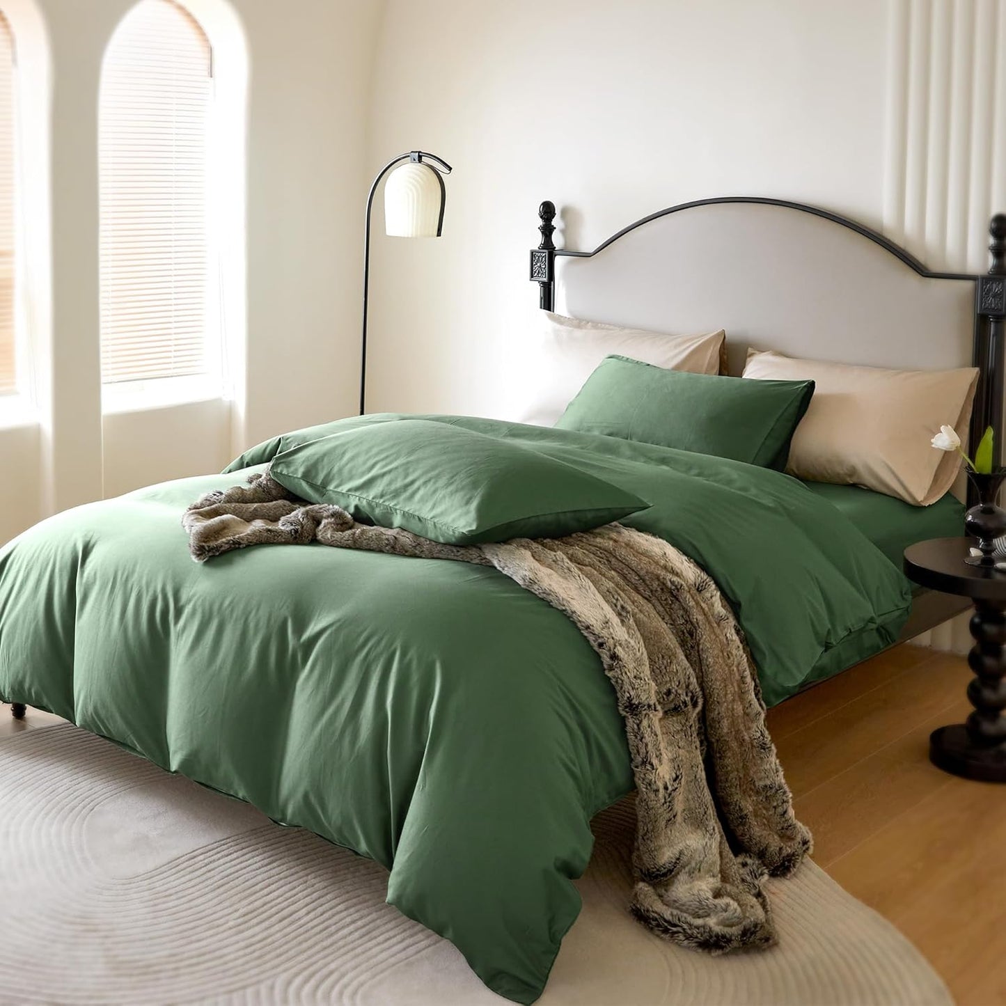 PURE ERA Duvet Cover Set 800 Thread Count Long Staple Cotton Sateen Silky Soft Luxurious Smooth 3 Piece Set Forest Green Cal King