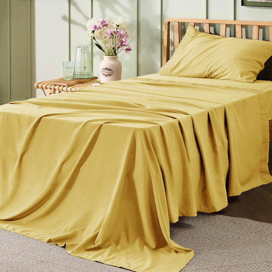 Bedsure Twin XL Sheet Sets Dorm Bedding - 3 Pieces Soft Extra Long Twin Sheets, Hotel Luxury, Easy Care Microfiber for Women, Men, Yellow