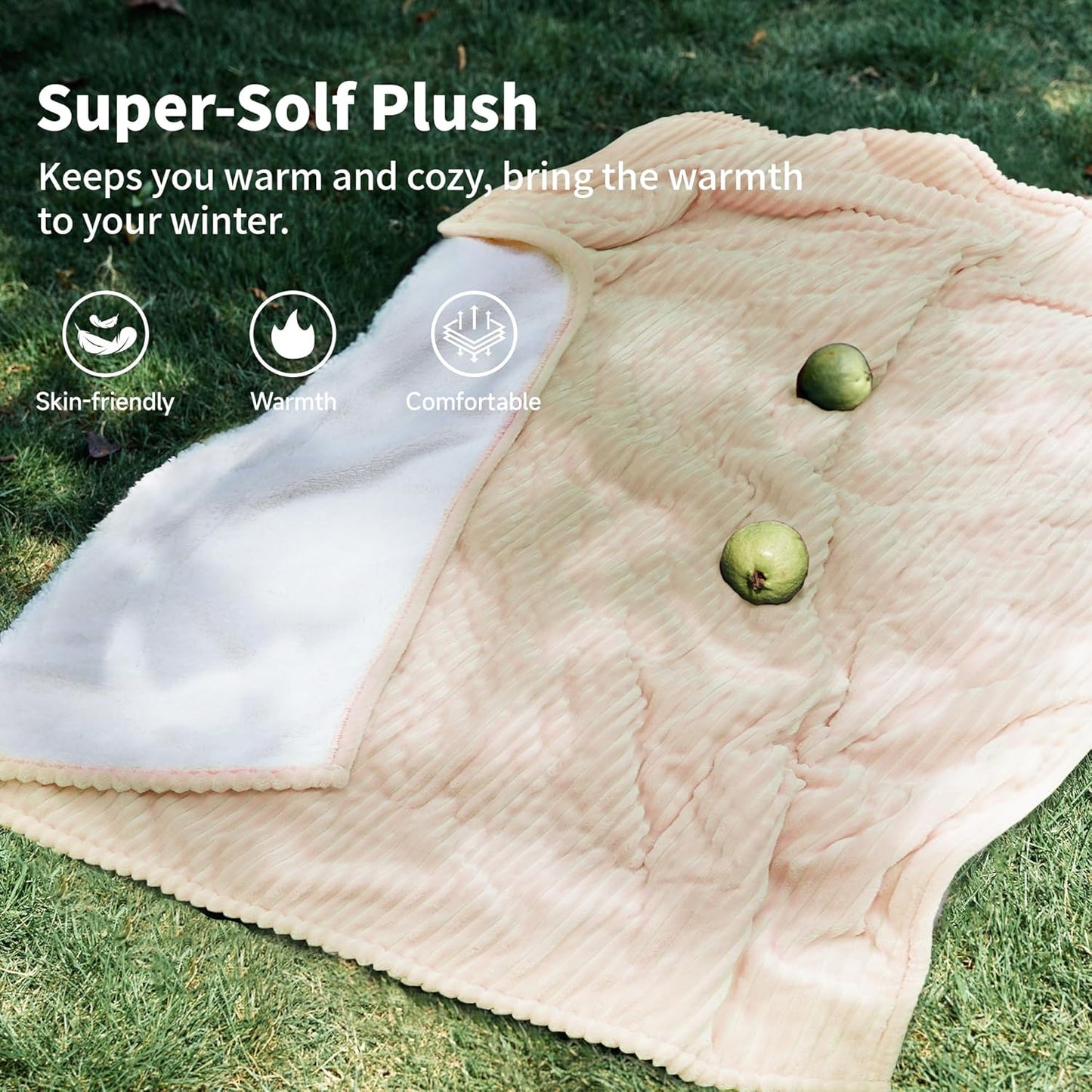 Heated Blanket Electric Throw 50”X60”-Heating Blanket with 5 Heat Settings-3 Hours Auto Off,ETL Certified,Machine Washable (Beige)