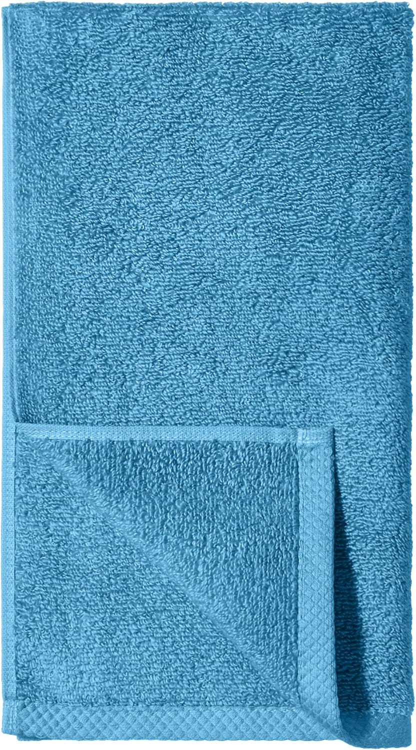 Amazon Basics Quick-Dry Hand Towels - 100% Cotton, 8-Pack, 28 x 16 inches, Lake Blue