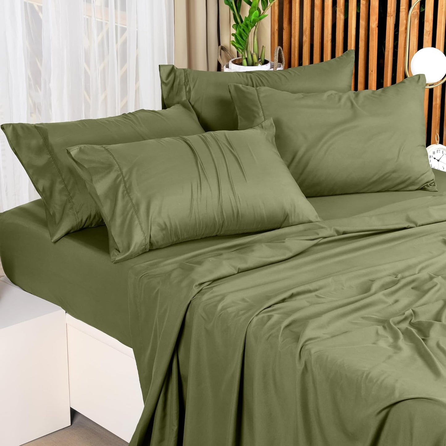 Utopia Bedding Queen Sheet Set – 4 Piece Bed Sheets for Queen Size Bed, Soft and Breathable Microfiber, Includes 1 Fitted Sheet, 1 Flat Sheet and 2 Pillowcases (Olive)