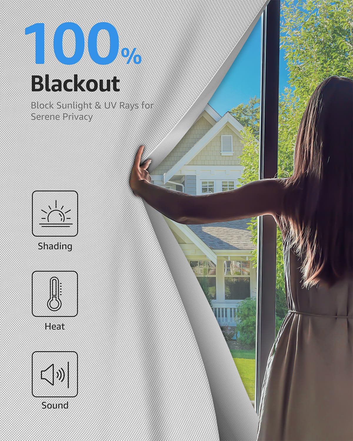 Sumobaby Blackout Curtains for Bedroom 34"x60" Portable No Drill Black Out Window Cover with Upgraded Hook&Loop Tapes,100% Blackout Shades,Thermal Insulated Blinds for Bedroom,Nursery(1 Panel,White)