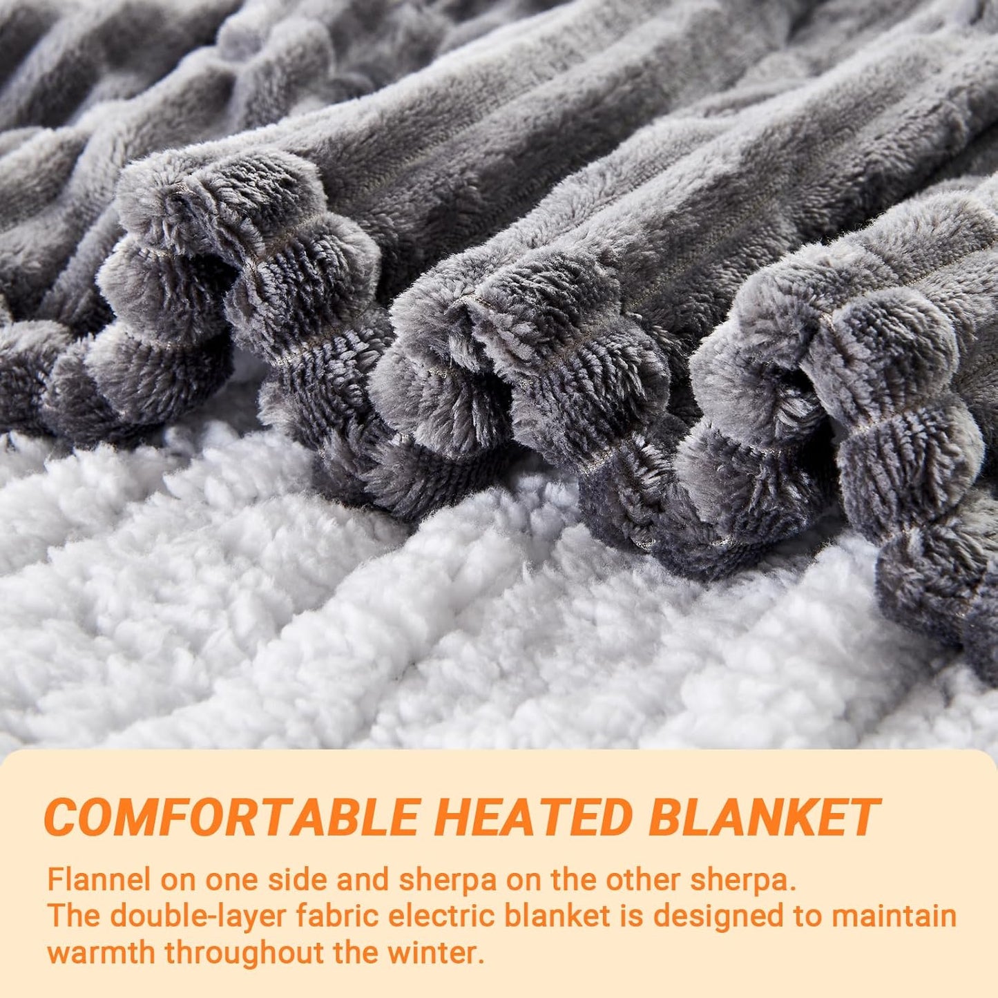 Heated Blanket Electric King, Soft Flannel Heating Blanket with 8 Hours Auto Off 10 Fast Heating Levels Machine Washable Sherpa Heated Blanket with Overheating Protection