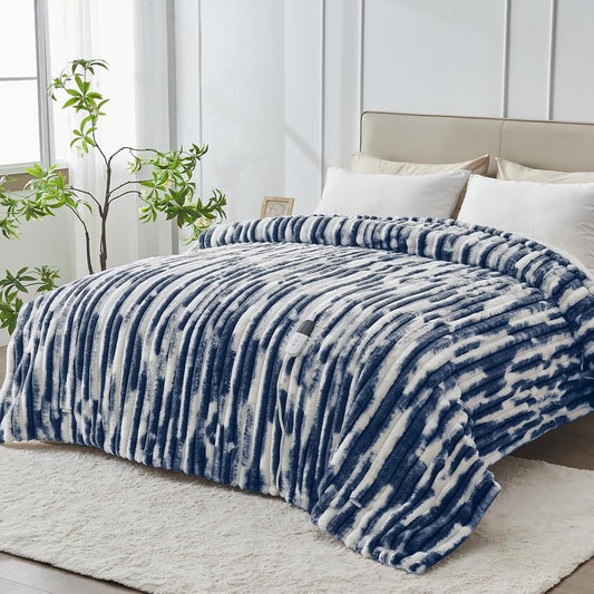 Heated Blanket Twin - 62"x84" Fast Heating Bed Electric Blankets with 6 Heating Levels & 10 Hours Auto Off, Soft Ribbed Faux Fur Sherpa, Over-Heated Protection ETL, Navy Blue