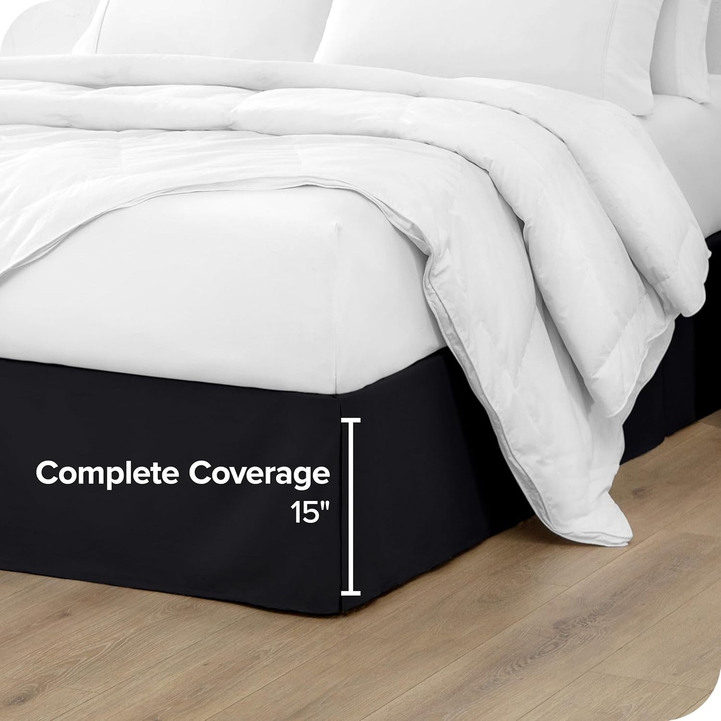 Bare Home King Bed Skirt - 15-Inch Tailored Drop Easy Fit - Bed Skirt for Beds - Center & Corner Pleats (King, Black)