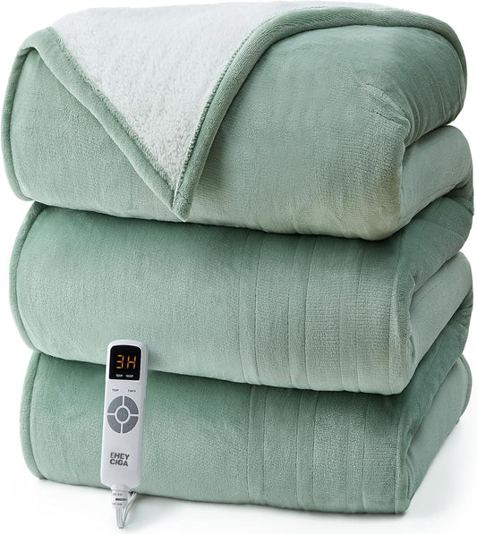EHEYCIGA Heated Blanket - Electric Throw with 9 Heating Levels & 10 Hr Auto Off, Soft Cozy Sherpa Washable Blanket, 50 x 60 Inches