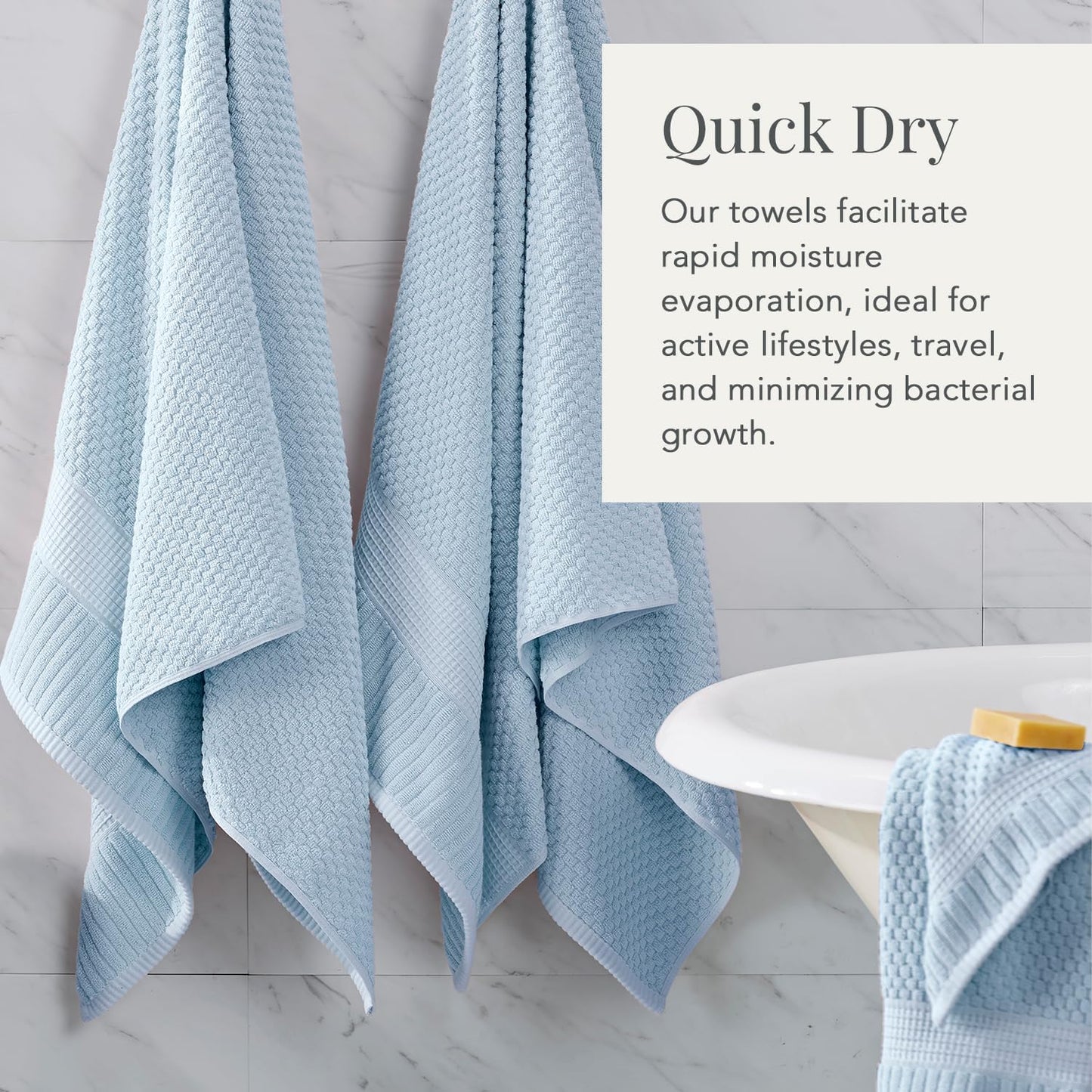 NY Loft 100% Cotton Towel Set 6 Piece | Super Soft & Absorbent Quick-Dry 2 Bath Towels 2 Hand Towels & 2 Washcloths |Textured and Durable Cotton | Trinity Collection (6 Piece Set, Chambray Blue)