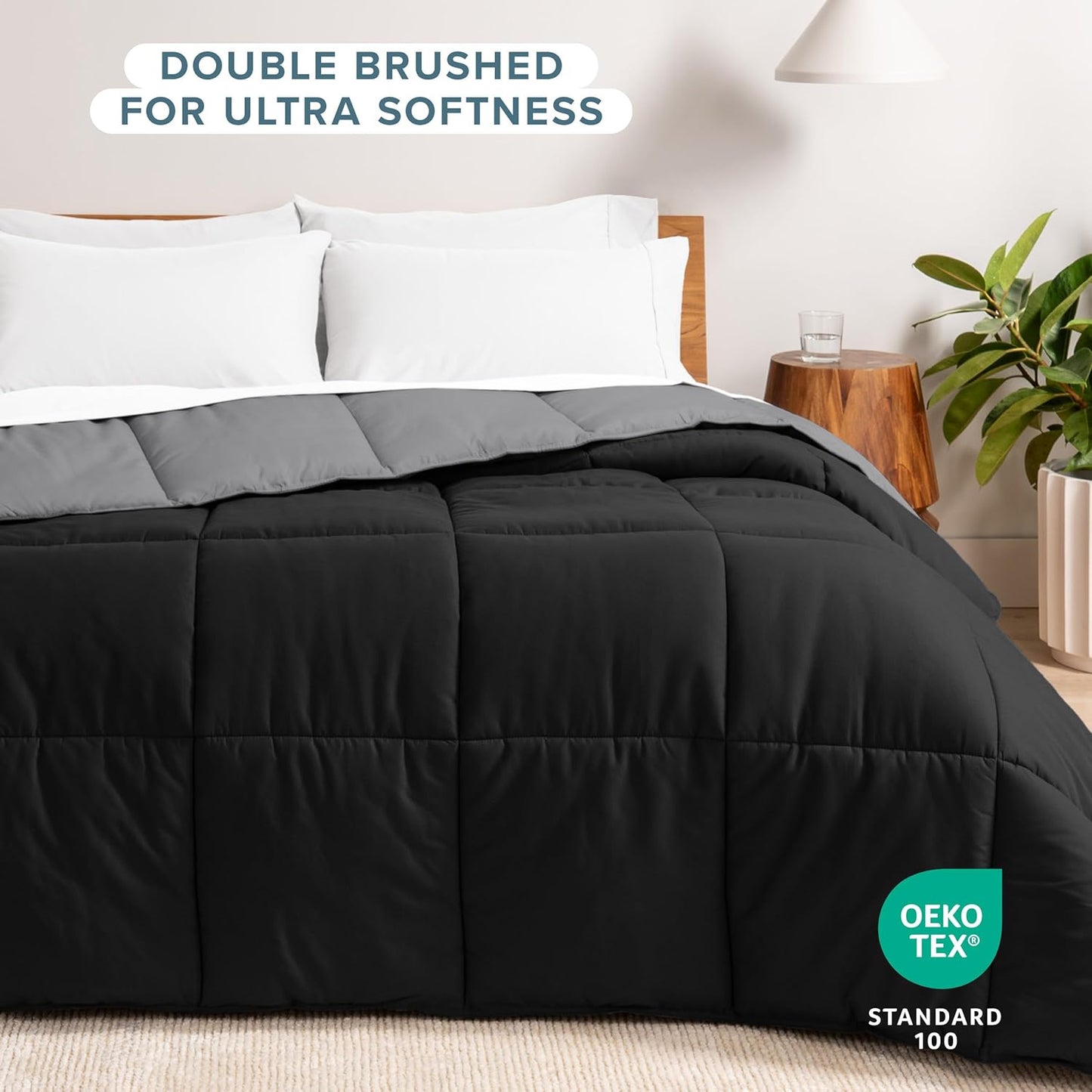 Bare Home Oversized Queen Comforter - Reversible Colors - Goose Down Alternative - Ultra-Soft - Premium 1800 Series - All Season Warmth - Bedding Comforter (Oversized Queen, Black/Grey)