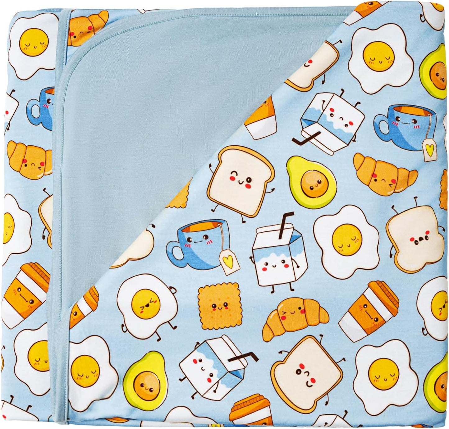 Premium Baby Blanket, Stretchy Quilt for Kid, Soft Crib Bedding for Newborn Baby and Toddler, Nursery Blanket for Boys and Girls, Viscose Made from Bamboo, 50'' x 50'' Blue Breakfast