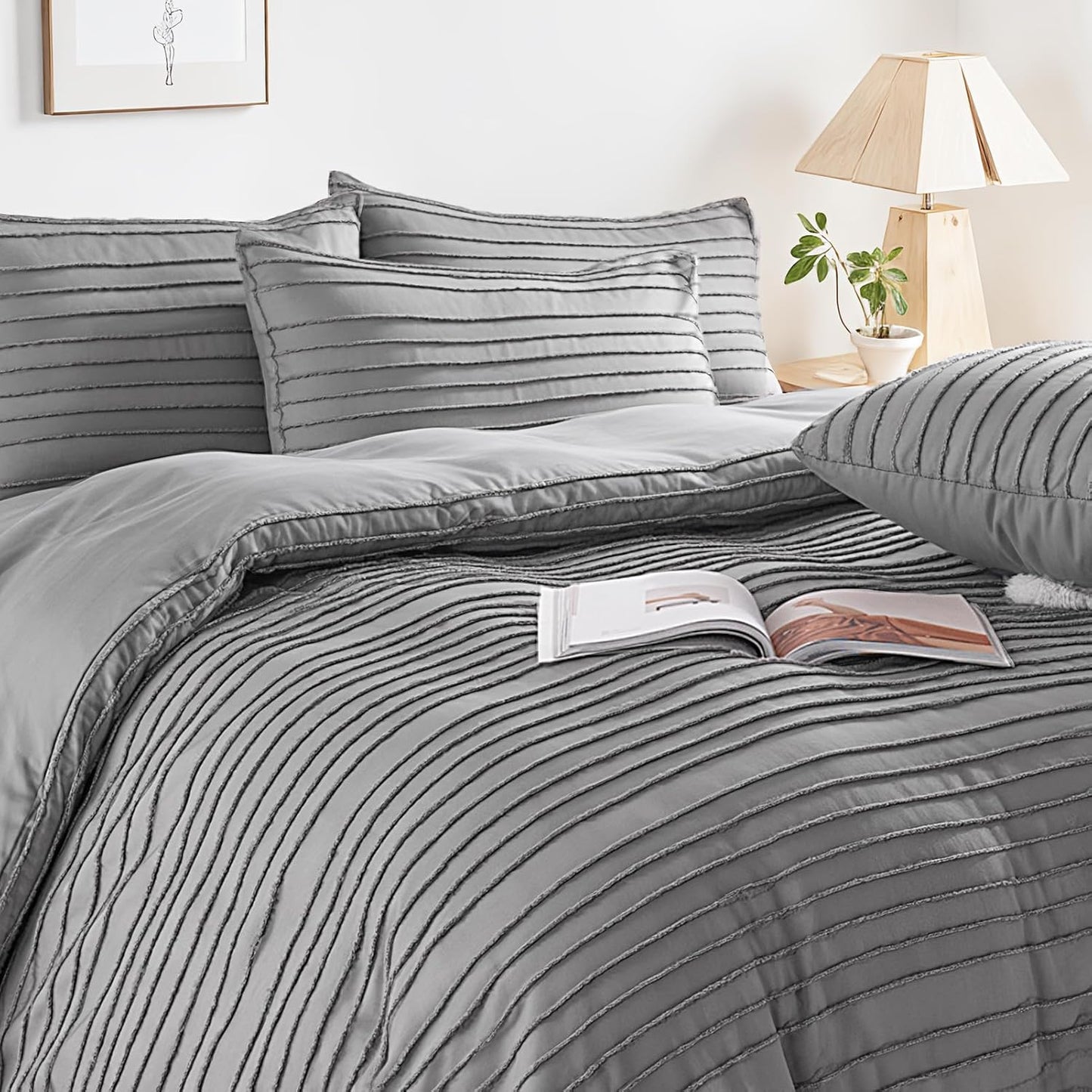 NEXHOME PRO California King Duvet Cover, Grey 3 Pieces Boho Tufted Duvet Cover Set, Soft and Lightweight Microfiber Comforter Cover Set for All Season (Grey Cal King, 104 x 98)-No Comforter