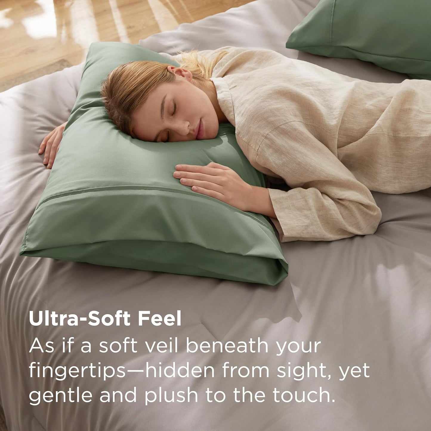 Bedsure King Size Pillow Cases Set of 2 - Sage Green Brushed Microfiber Pillowcases 2 Pack, Super Soft Pillow Case Cover with Envelope Closure, Wrinkle, Fade and Stain Resistant, 20x36 Inches