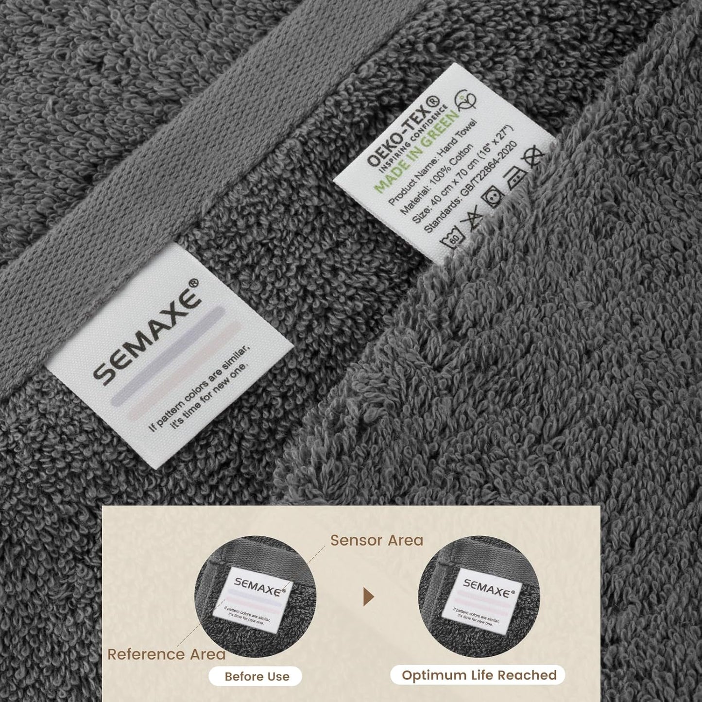 SEMAXE Grey Bath Towel, 100% Cotton Towel with Hanging Loop, Hotel & Spa Quality Soft Absorbent Towel for Bathroom, Gift Box Packaging, 1 Pc Bath Towel, 55" L x 27" W