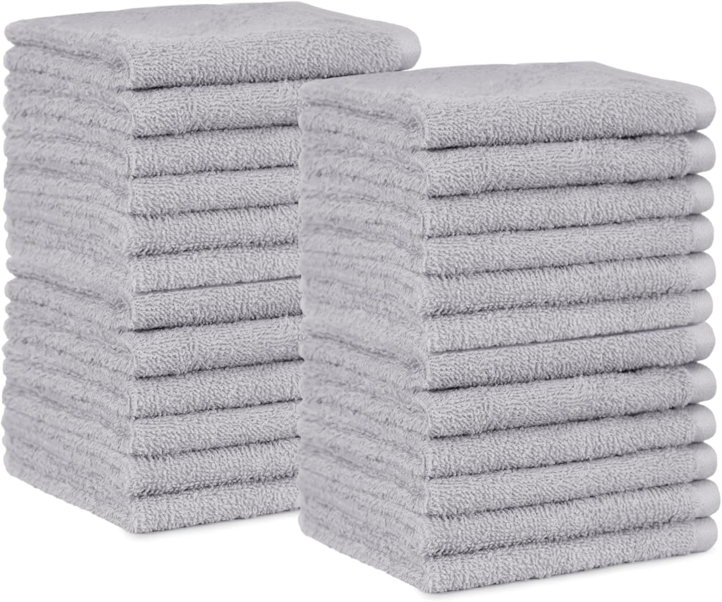 Amazon Basics Fast Drying Cotton Washcloths for Bathroom, Machine Washable, Extra Absorbent, 12 x 12 in, Gray, 24-Pack