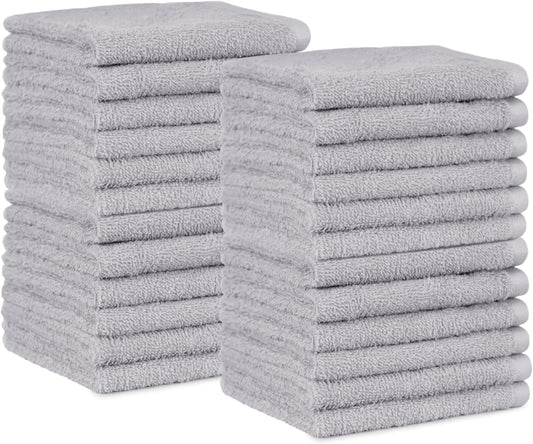 Amazon Basics Fast Drying Cotton Washcloths for Bathroom, Machine Washable, Extra Absorbent, 12 x 12 in, Gray, 24-Pack