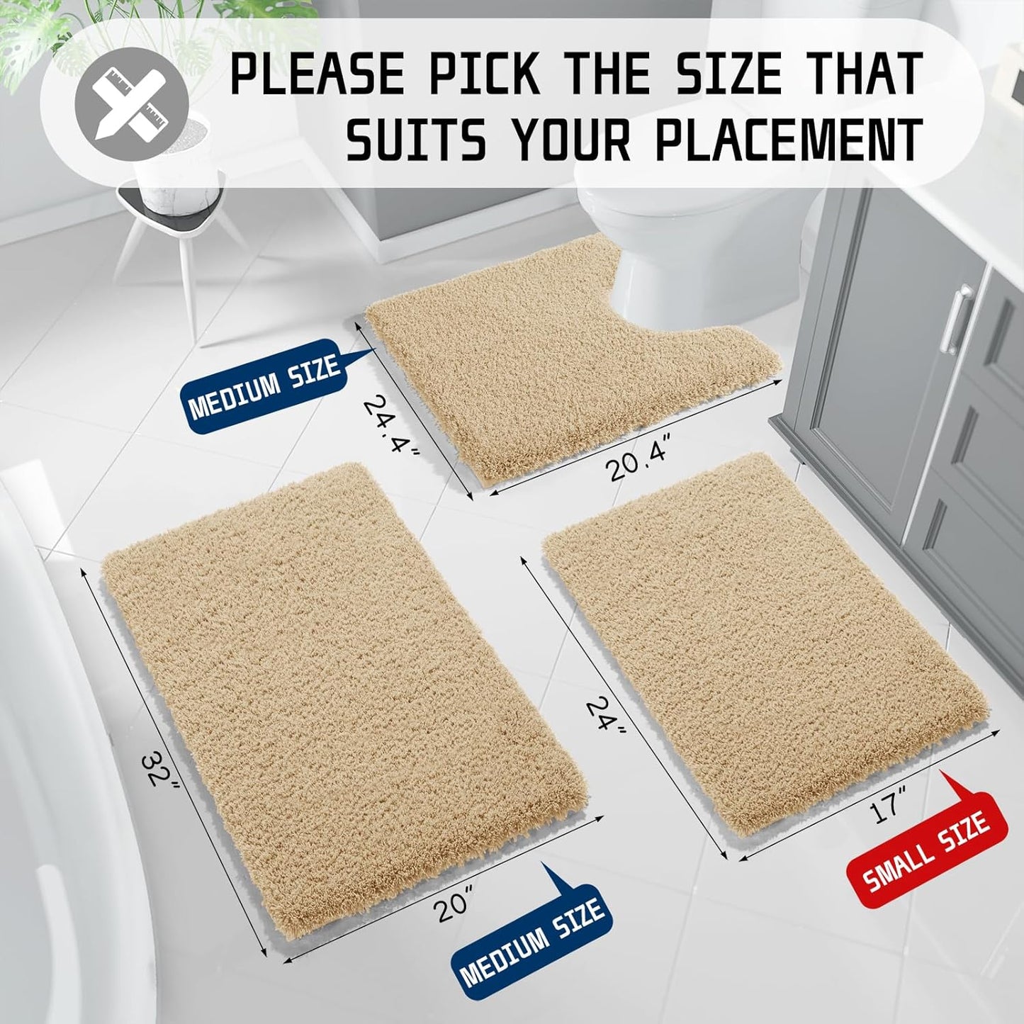 Yimobra Bath Rugs for Bathroom 32x20, Ultra Soft and Water Absorbent Bath Mats, Non Slip Plush Shower Rugs, Microfiber Thick Matts for Bathroom Floor/Tub, Machine Washable, Pure Beige