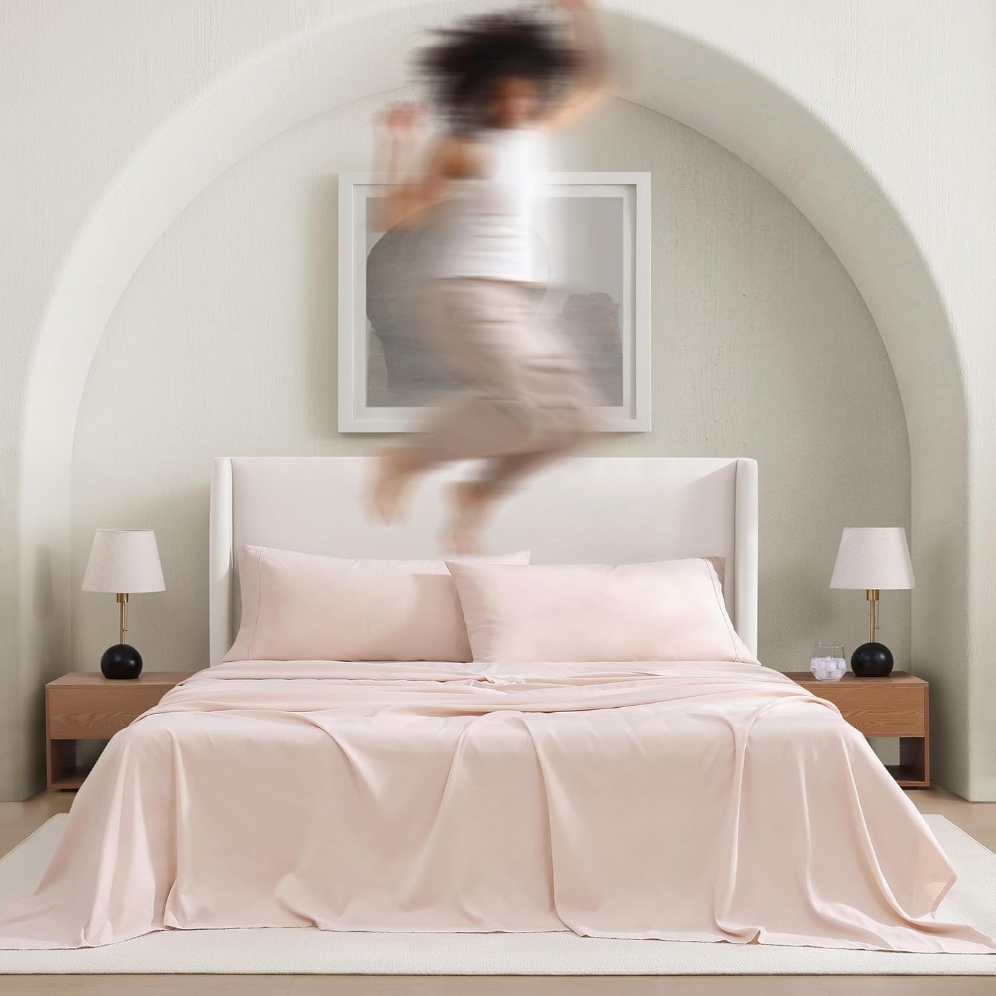 UGG Cali King Sheet Set 4-Piece Luxury Cooling Sheets Deep Pockets Premium Bedding with 2 Shams Hypoallergenic Machine Washable Soft Lightweight Bed Set for Room, California King, Shell Pink (Hedi)