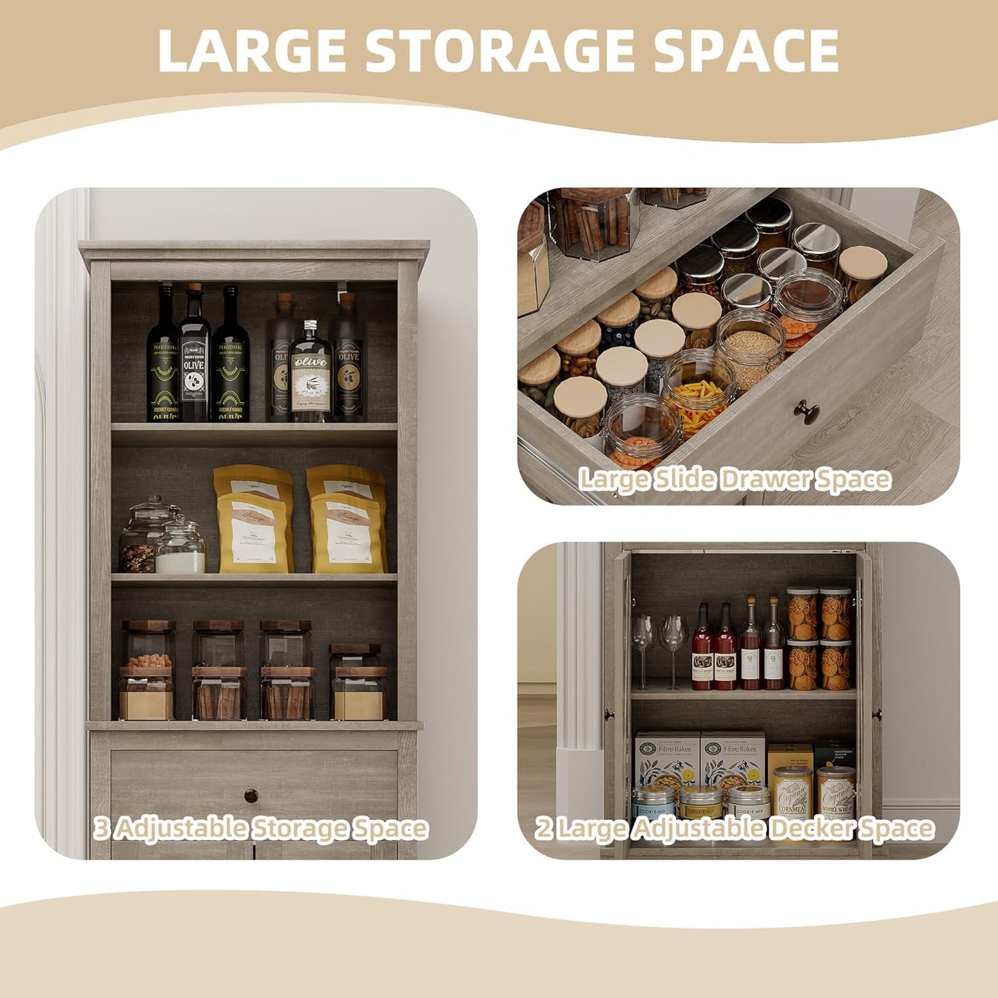 Farmhouse Bathroom Storage Cabinet,Tall Bathroom Shelf with Customizable Shelves,Adjustable Bookshelf Organizer for Living Room, Grey