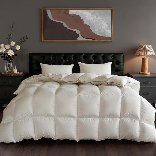 Goose Down Fiber Comforter King Size, 100% Cotton Luxurious Hotel Duvet Insert for All Season, Fluffy and Cozy with 8 Corner Tabs Medium Warmth 106 x 90 Inch White