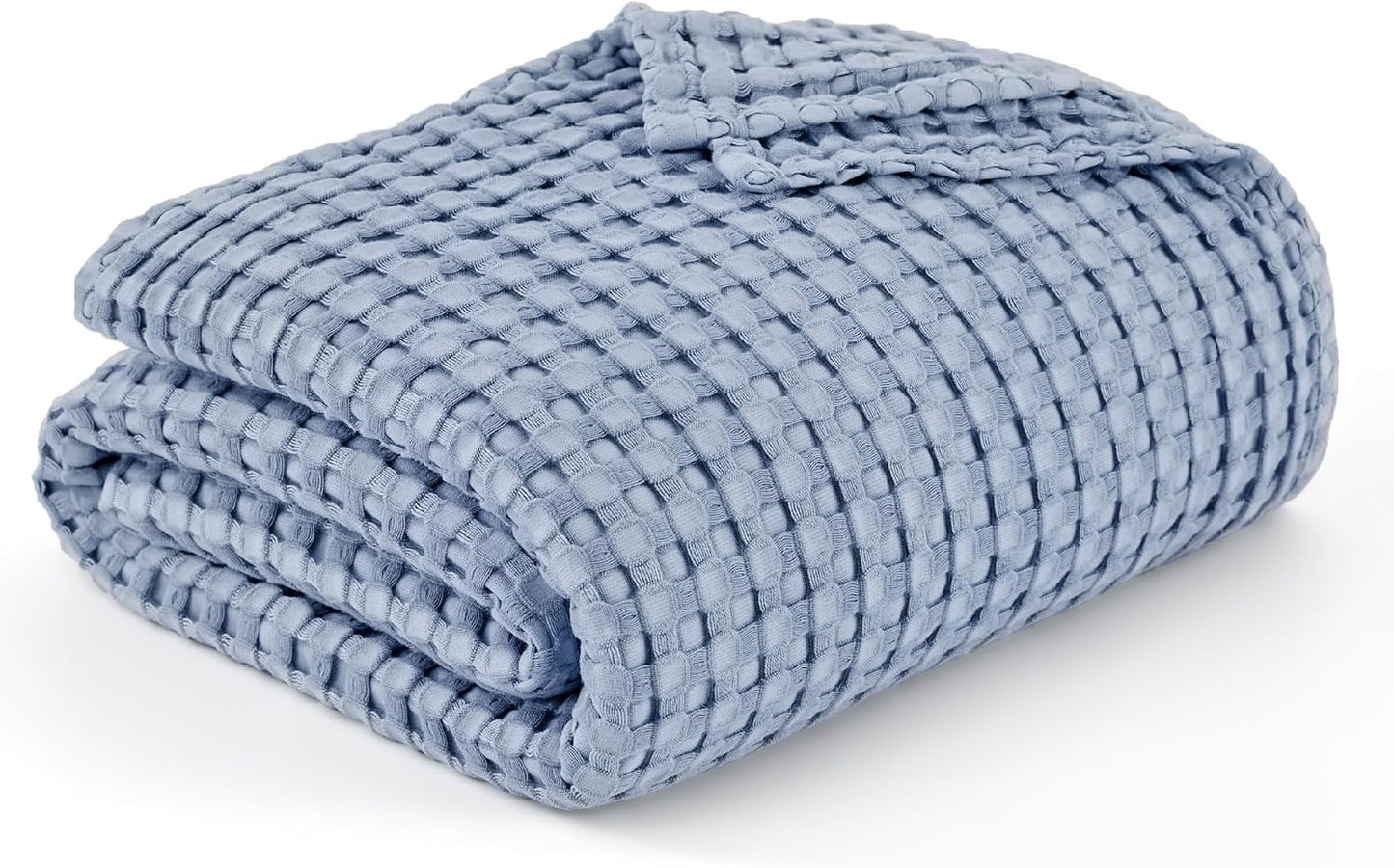 Bedsure Cooling Cotton Waffle Full Size Blanket - Lightweight Breathable Blanket of Rayon Derived from Bamboo for Hot Sleepers, Luxury Throws for Bed, Couch and Sofa, Fog Blue, 80x90 Inches