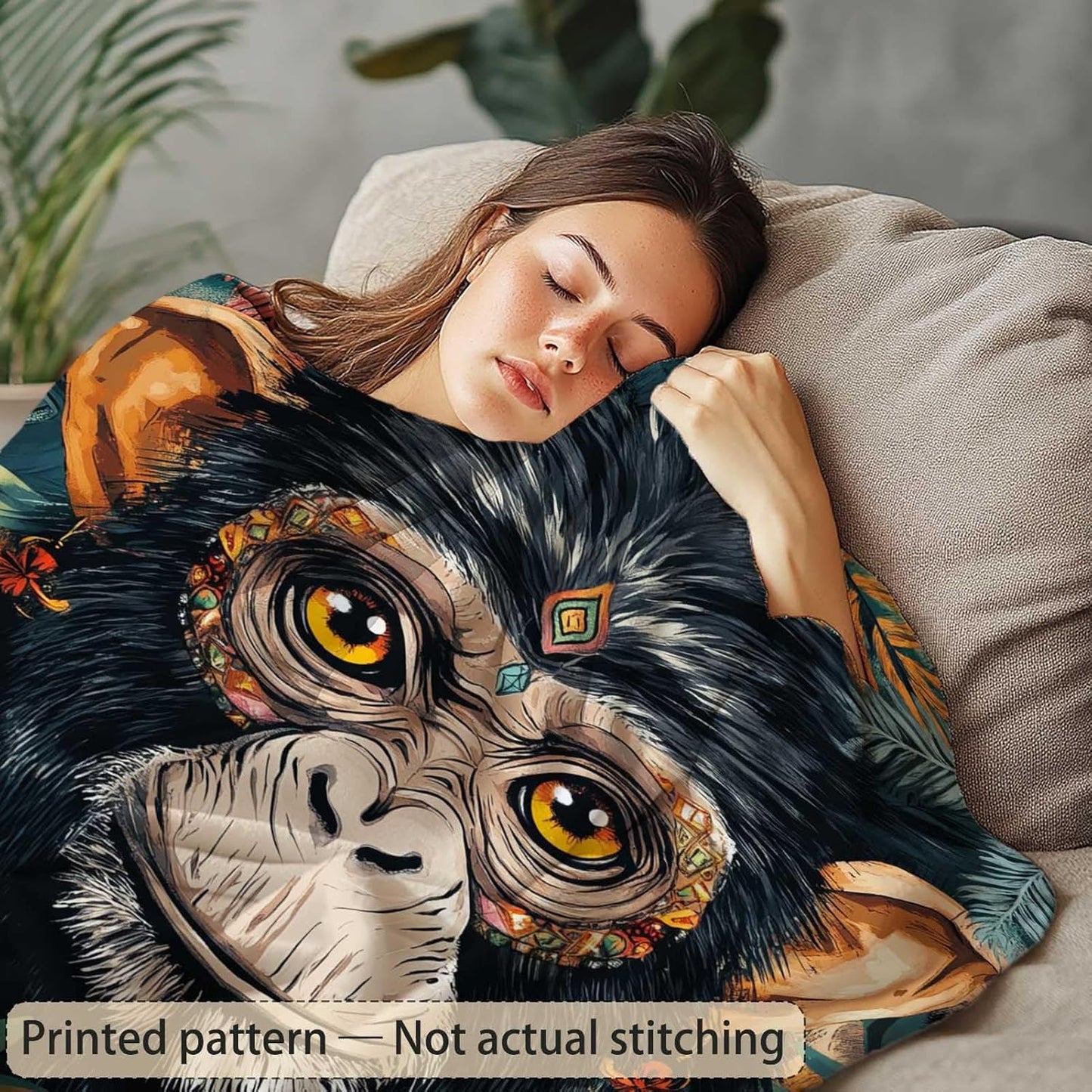Tropical Monkey Leaves Throw Blanket | Modern Jungle Animal Decor | Lightweight and Cozy Fleece | Holiday and Birthday Gift Idea for Men and Women | 40x50 Inches