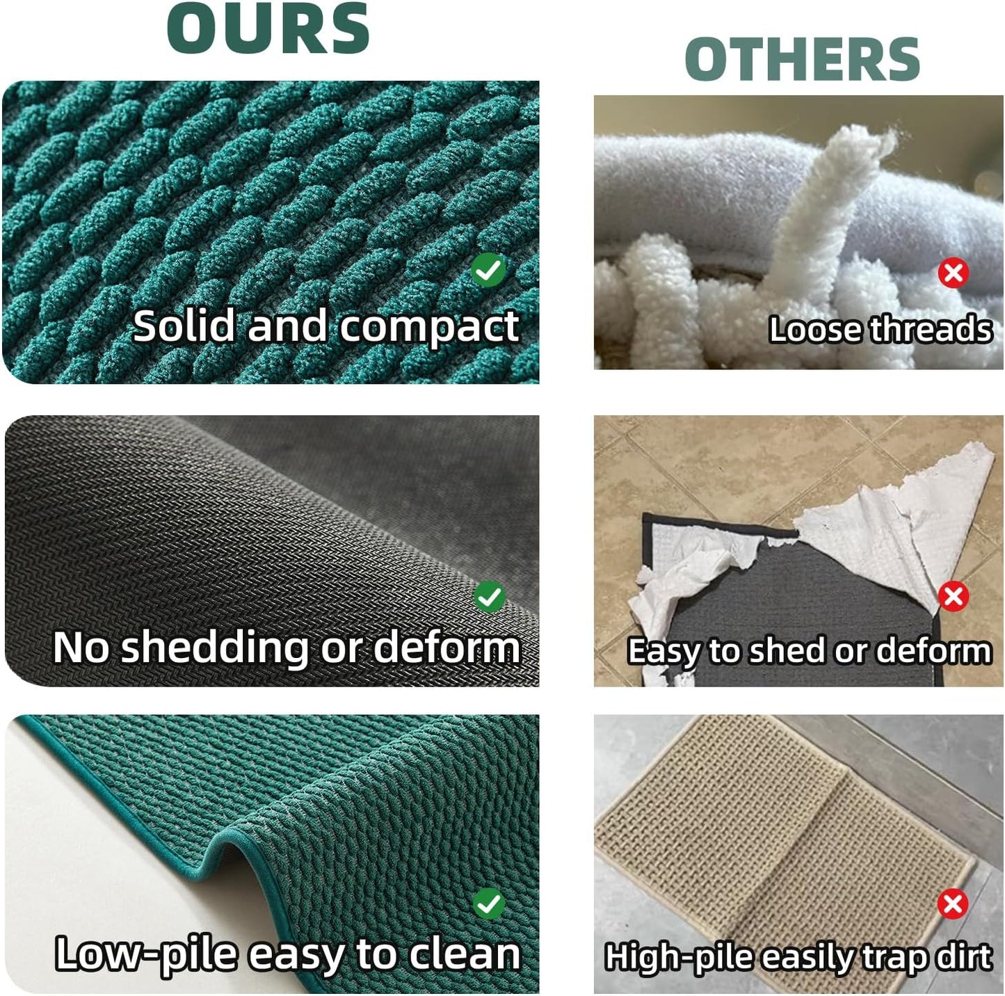 Toilet Rug, Thin Toilet Rugs U Shaped Washable Non Slip Absorbent Quick Dry Low Pile Toilet Mat, Dark Green 20"x24" U Shape