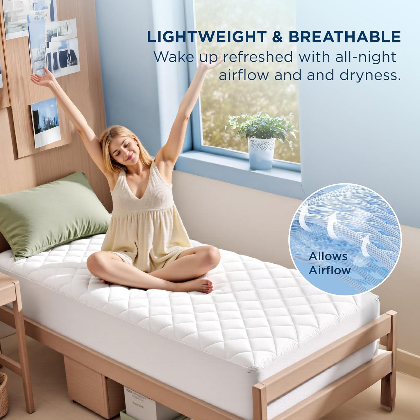 Bedsure Twin XL Mattress Pad, Waterproof Soft Mattress Protector for College Dorm Room Essentials, Extra Long Twin Bed Cover with Deep Pocket up to 22 Inches, Noiseless Bed Pad for Bedroom - White