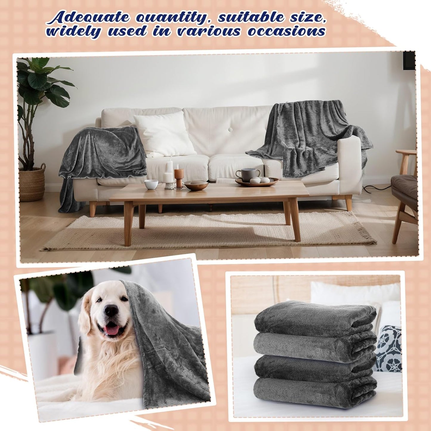 18 Pieces Fleece Blankets Bulk for Wedding 50 x 60 Inch Soft Lightweight Flannel Throw Blankets Bulk for Wedding Guests Home Outdoor Couch Sofa Bed Gifts(Dark Gray)