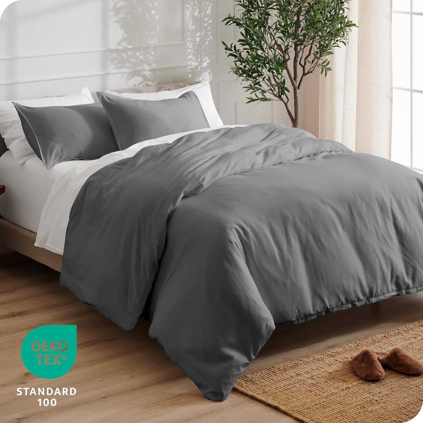 Bare Home Bedding Duvet Cover Full Size - Premium 1800 Super Soft Collection - Lightweight, Cooling - Soft Breathable Bedding Duvet Cover (Full, Grey)