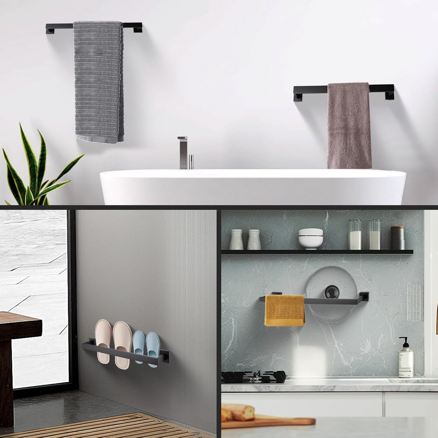 LANC 16 Inche Black Towel Bars for Bathroom Wall Mounted, Total-18 Bath Towel Racks Stainless Steel for Bathroom Kitchen Towel Holder Towel Hanger Towel Rods, Matte Black A8804MB-4P1