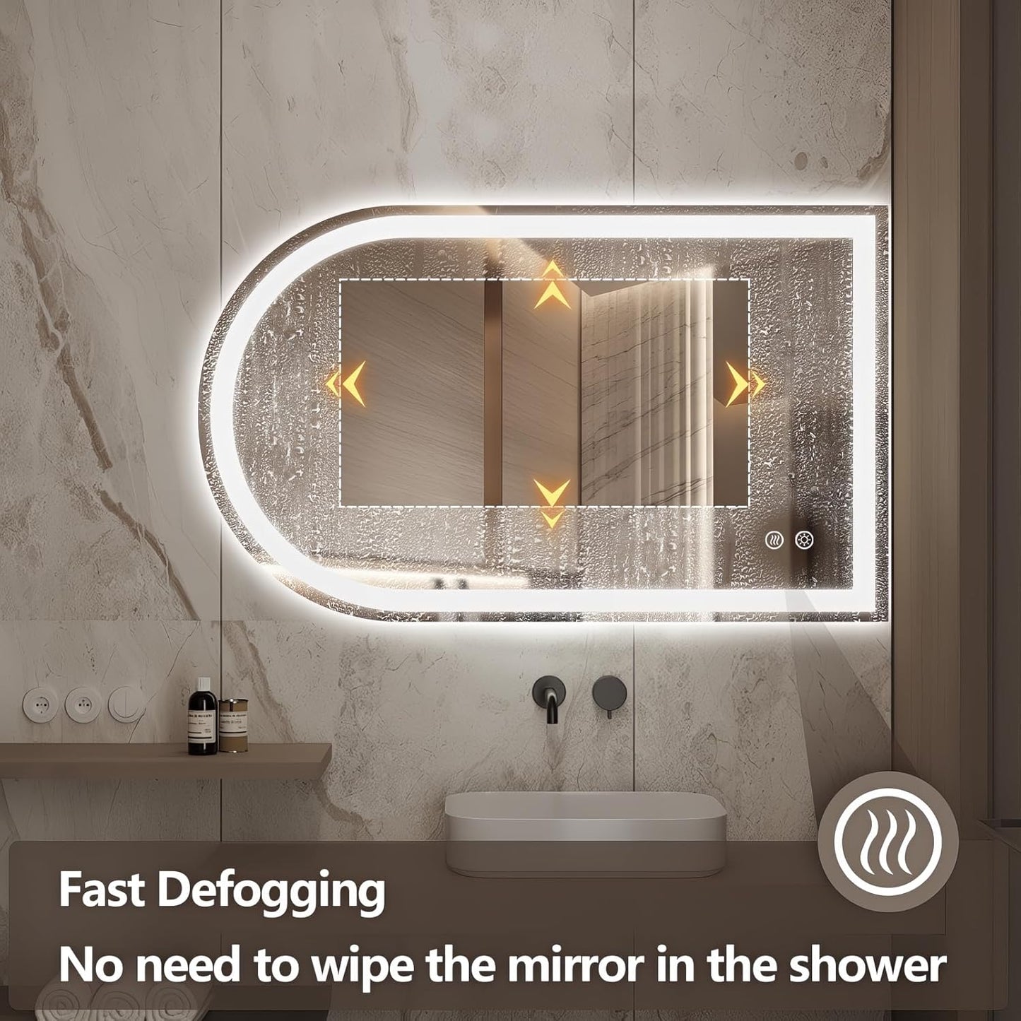 Niccy Arched LED Mirror for Bathroom, 40x24 Vanity Mirror with Light Frameless Bathroom Mirror, Smart Lighted Frontlit Mirrors with Memory Function for Bathroom Bedroom Beauty Hair Salon