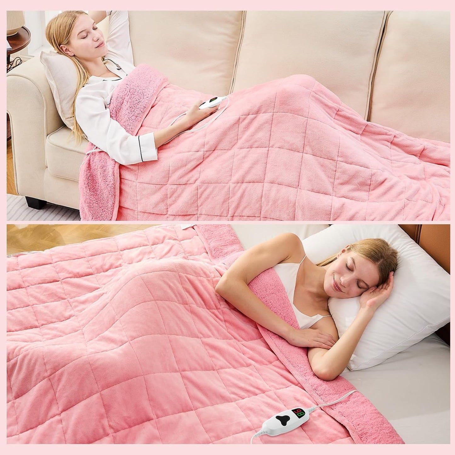 CYMULA Heated Weighted Blanket for Adults, Weighted Heated Blanket 60" x 80", 20lbs Sherpa Fleece Weighted Electric Blanket Soft Heating Blanket with 10 Heating Levels & 1-8 Hours Auto Off, Pink