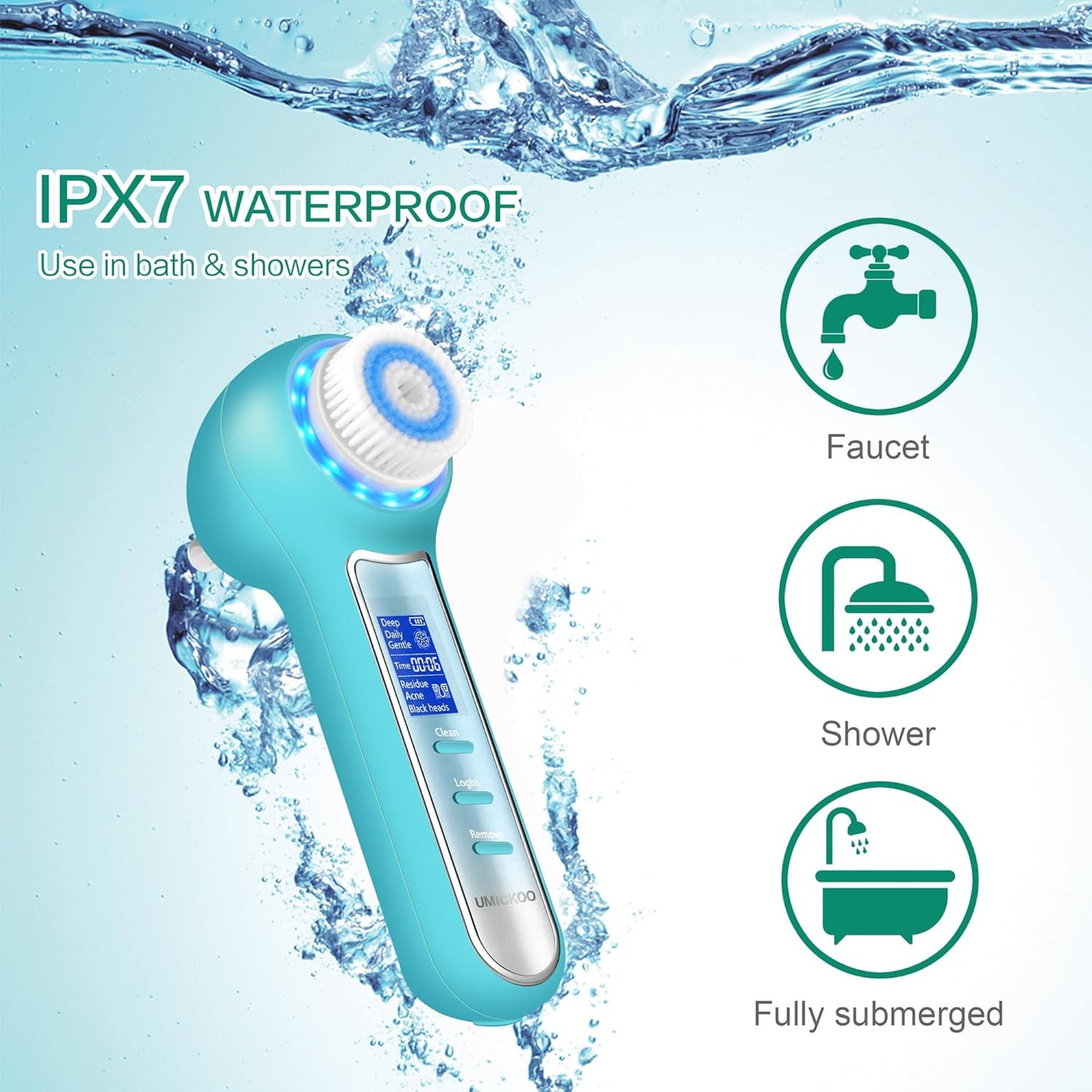 Face Scrubber Exfoliator,Facial Cleansing Brush Waterproof with LCD Screen,Blackhead Remover Vacuum with 5 Brush Heads,Face Spin Brush for Exfoliating (Blue-Blue)