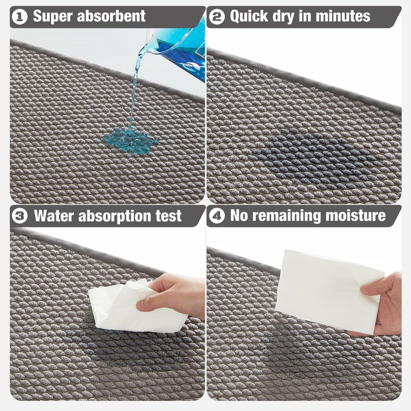 Bathroom Rugs Non Slip Washable, Super Absorbent Thin Bath Mat Quick Dry Low Pile Bathroom Rug, Light Grey 24"x47"