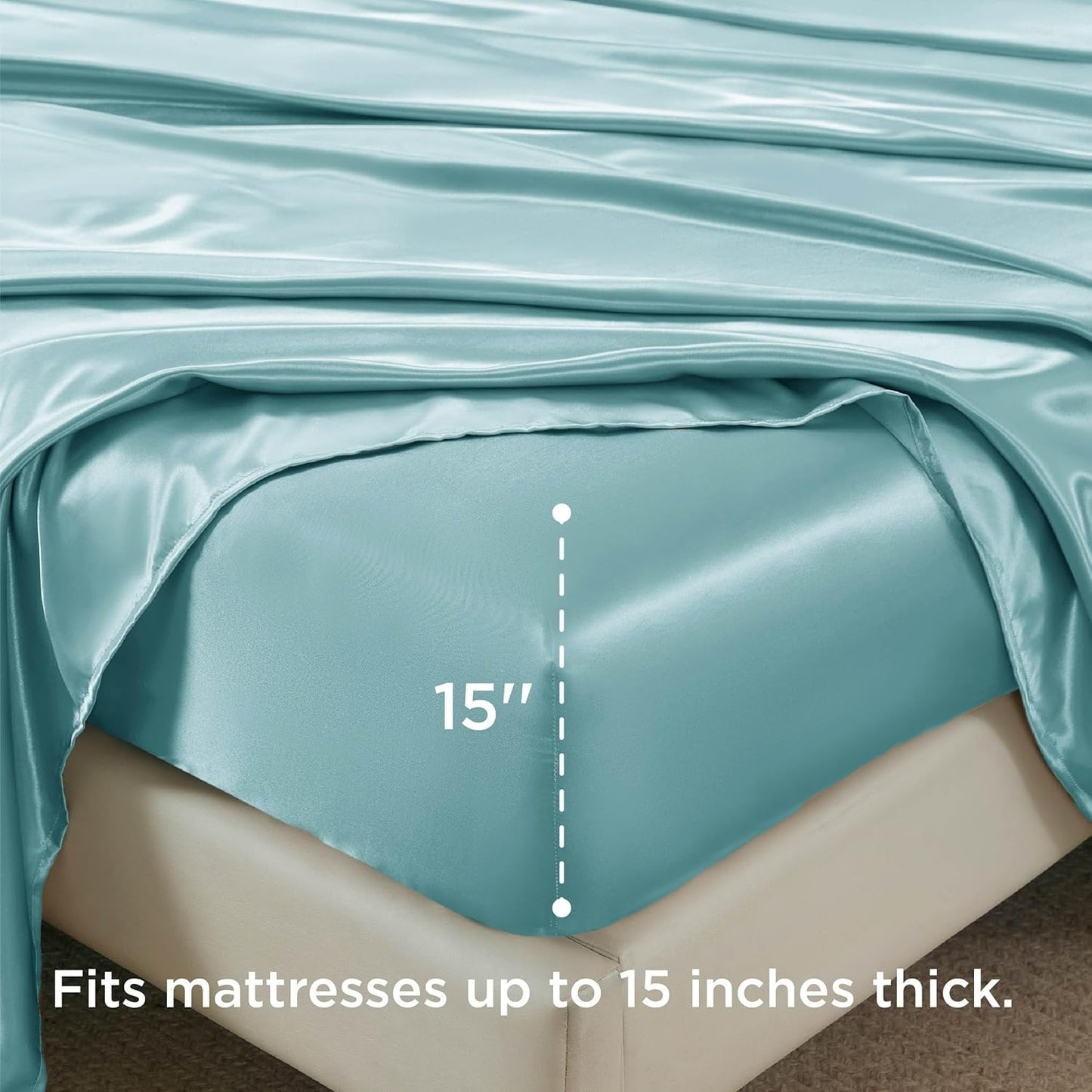 Bedsure Satin Sheets Full Size - 4 Piece Silky Bedsheets with 15 Inches Deep Pocket Fitted Bedsheet,1 Flat Sheet, 2 Satin Pillowcases, Good for Hair & Skin (Full, Blue)