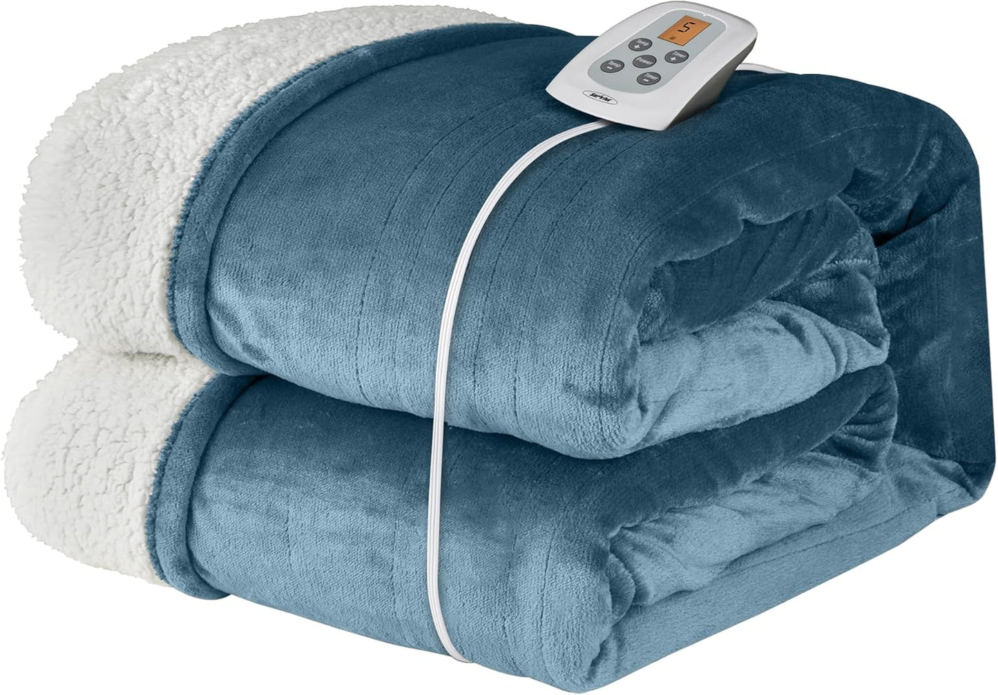 SUNVIVI Electric Heated Blanket, 84" x 62" Twin Size Electric Blanket with 10 Heating Levels and 12 Hours Auto-Off, Soft Flannel Blanket with ETL Certification, 5 Year Warranty, Blue