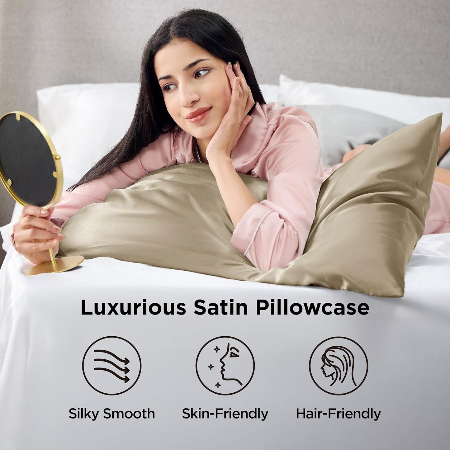 Bedsure Body Pillow Cover 20x54 Inches - Khaki Satin Similar to Silk Pillowcase for Hair and Skin, Cooling and Silky Long Body Pillow Pillowcase with Envelope Closure, Gifts for Women Men