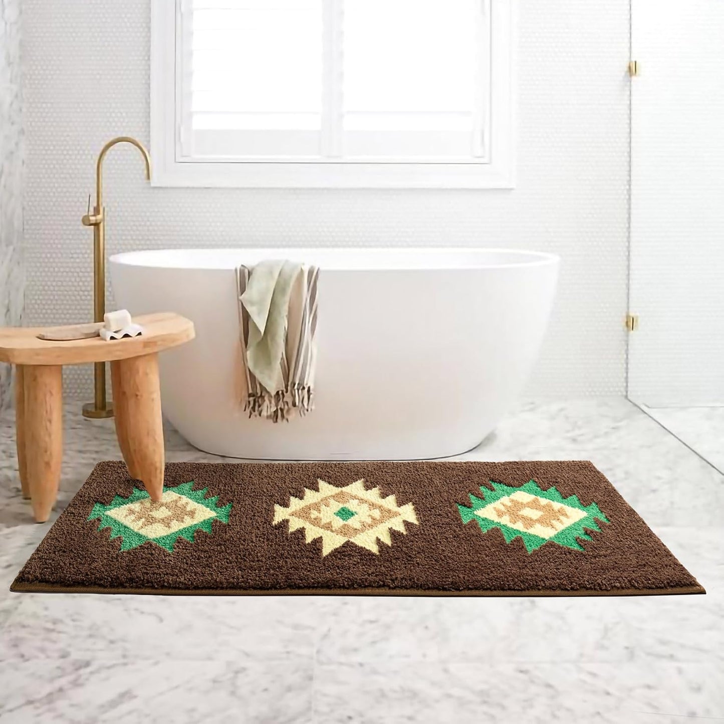 DEXDE Bathroom Rugs 24x36 Inch, Non Slip Western Geometric Bath Rug Luxury Soft Modern Boho Bath Mat Absorbent Carpet for Bathroom Shower Kitchen Entryway Farmhouse,Brown