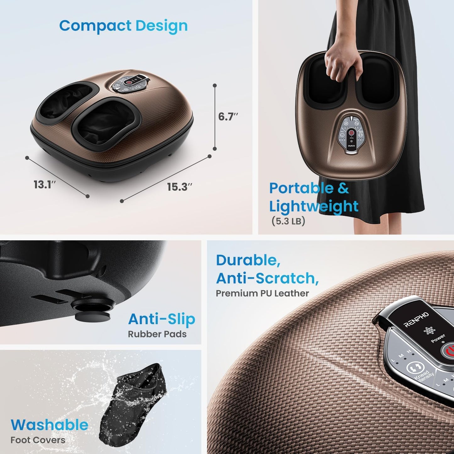 RENPHO Foot Massager Machine with Heat [2026 Upgraded], Shiatsu Foot Massager for Plantar Fasciitis, Christmas Gifts for Women, Cordless Control, Knead Away Fatigue, Soothe from Sole, BN