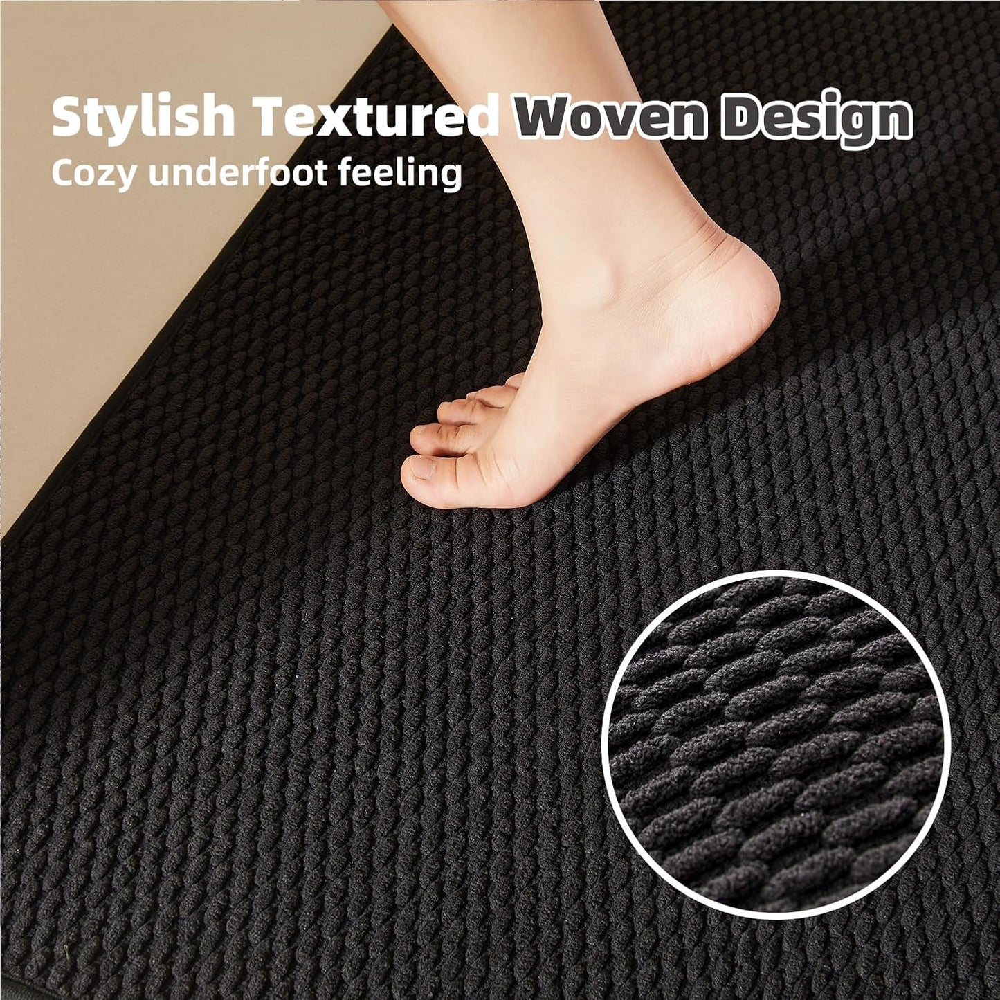 Black Bathroom Rugs Non Slip Washable, Super Absorbent Thin Bath Mat Small Quick Dry Low Pile Bathroom Rug, Black 16''x24''