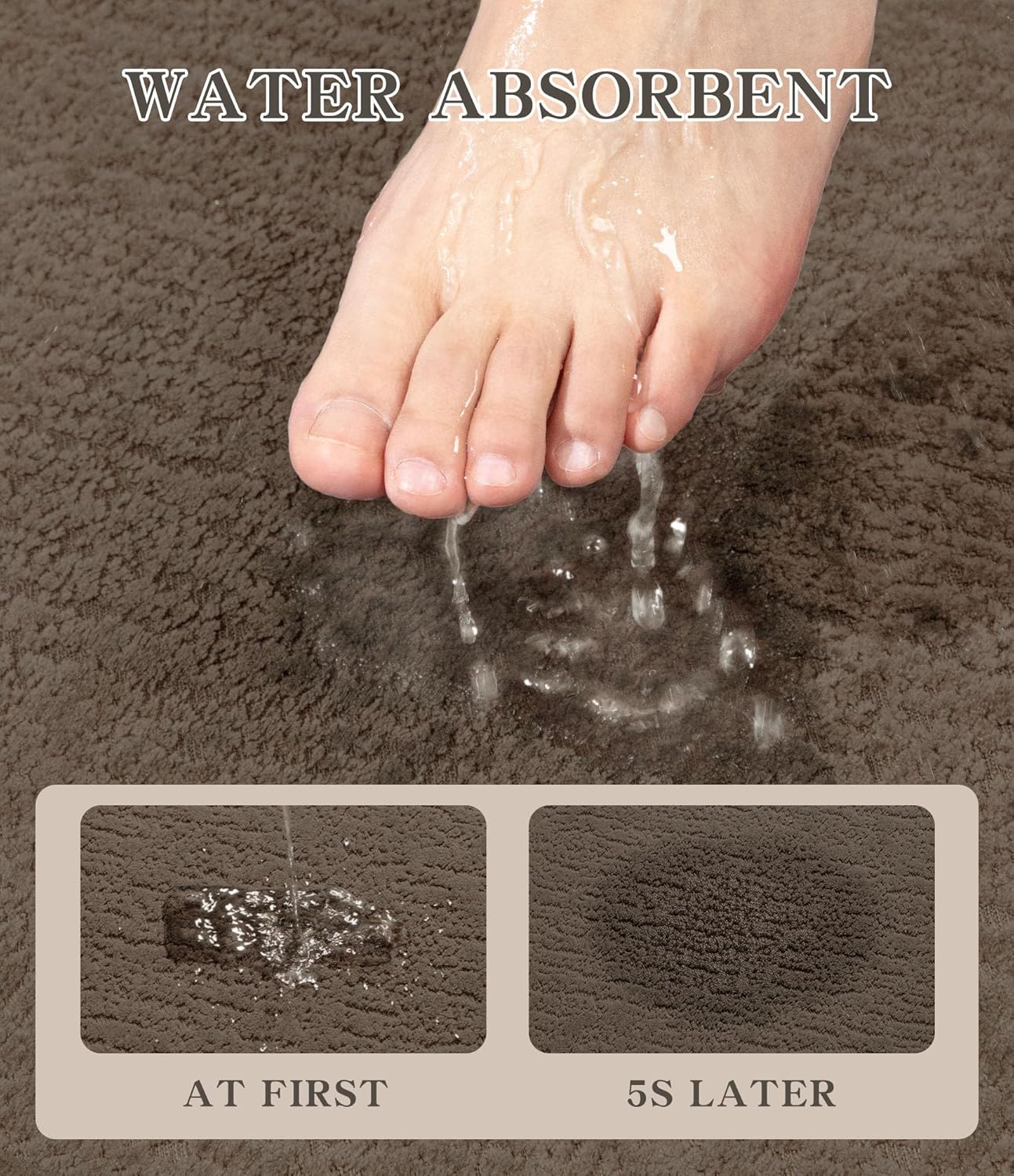 chakme 2 Piece Bathroom Rug Sets, Ultra Thin Bath Mat Quick Dry, Absorbent Non Slip Machine Washable, Coffee, 17" x 24"