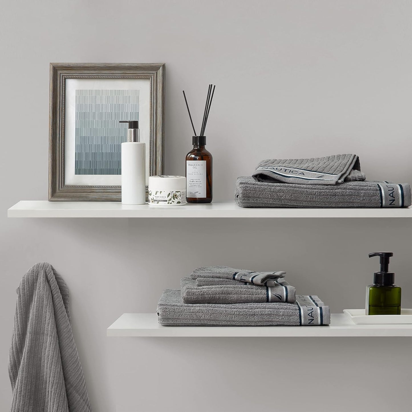 Nautica - Bath Towels, 100% Soft & Absorbent Fluffy Cotton, Highly Absorbent & Quick Dry, Medium Weight Bathroom Towels (Signature Grey, 6 Piece)