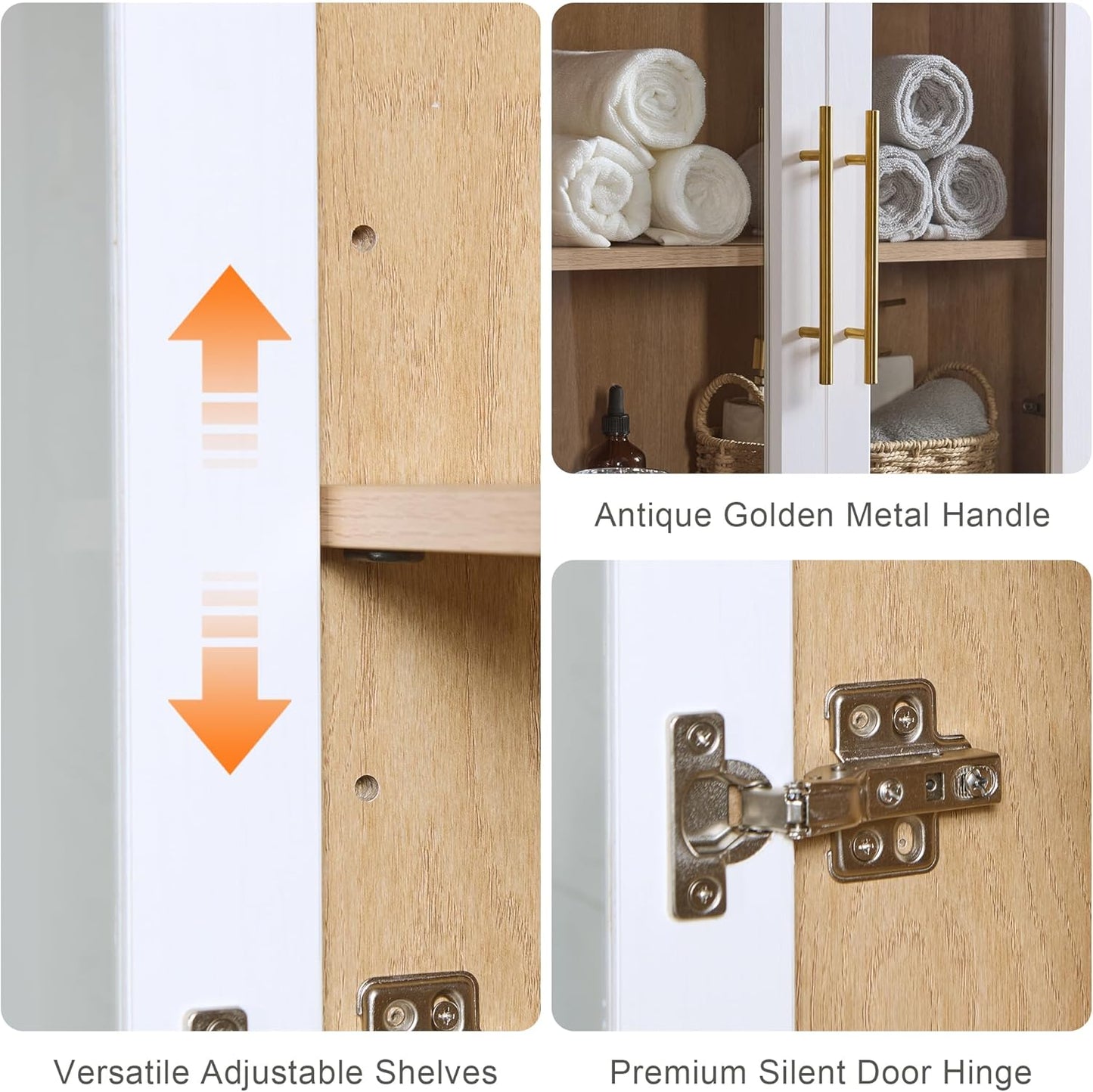 Bathroom Wall Cabinet, 23.5×31.4'' Storage Cabinet, Arched Cabinet Wall Mount with Adjustable Shelf & Glass Doors, Medicine Cabinet for Laundry Room, Bathroom, Kitchen, Living Room, Bedroom, White