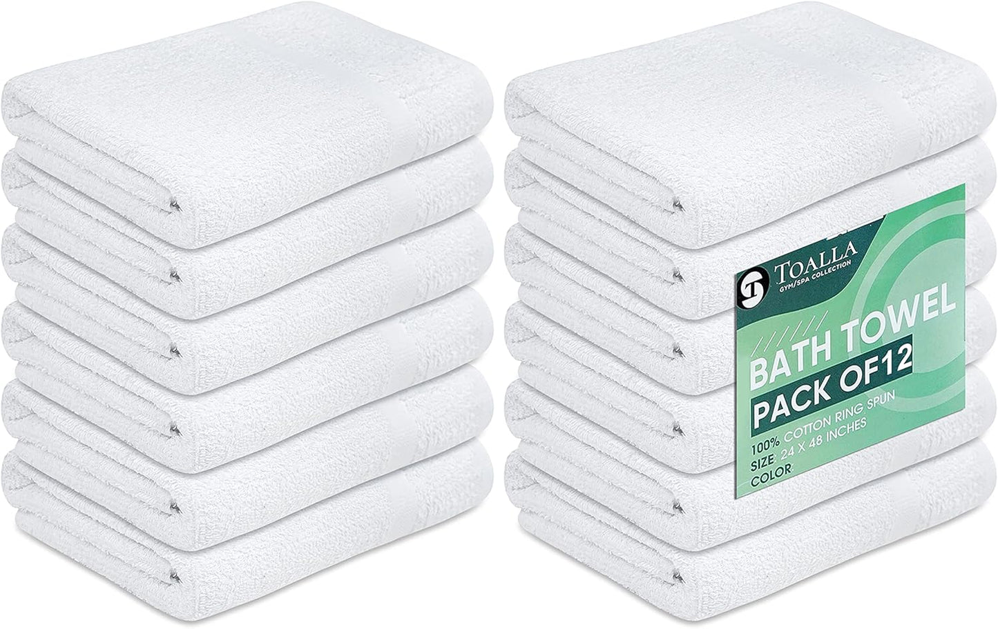 (Pack of 12 White Bath Towel Bulk 24x48 Inches - Economy Cheap Bath for Commercial Uses, Gym, Salon, Spa & Hair -Lightweight Bath Towels Quick Drying -Bath Towels Sets Bulk