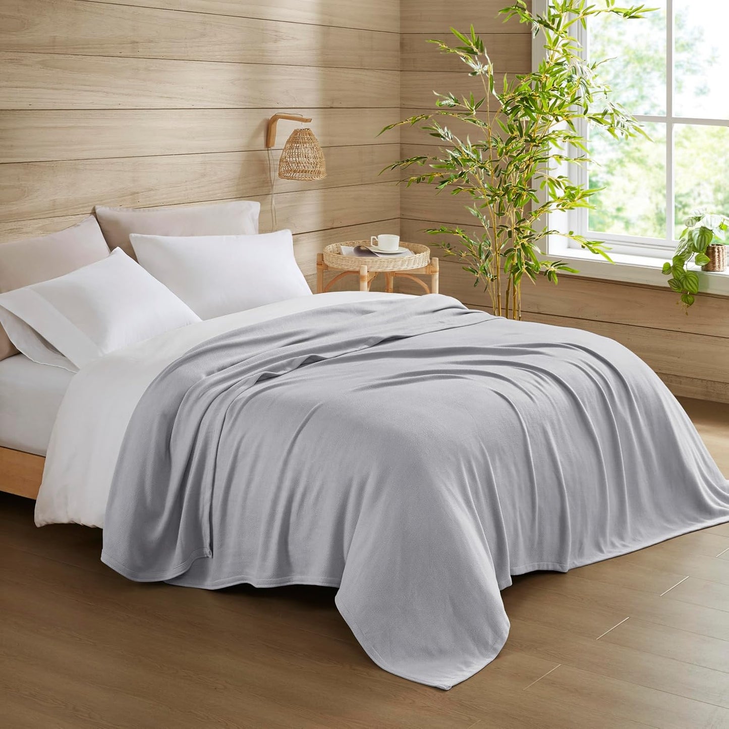 Madison Park Twin Size Blanket, 70% Rayon Bamboo-Based, 30% Cotton, Breathable for Hot Sleepers Menopause, Ultra Soft and Snag-Resistant, Summer Blanket for Bed or Couch, Twin 66"x90", Grey