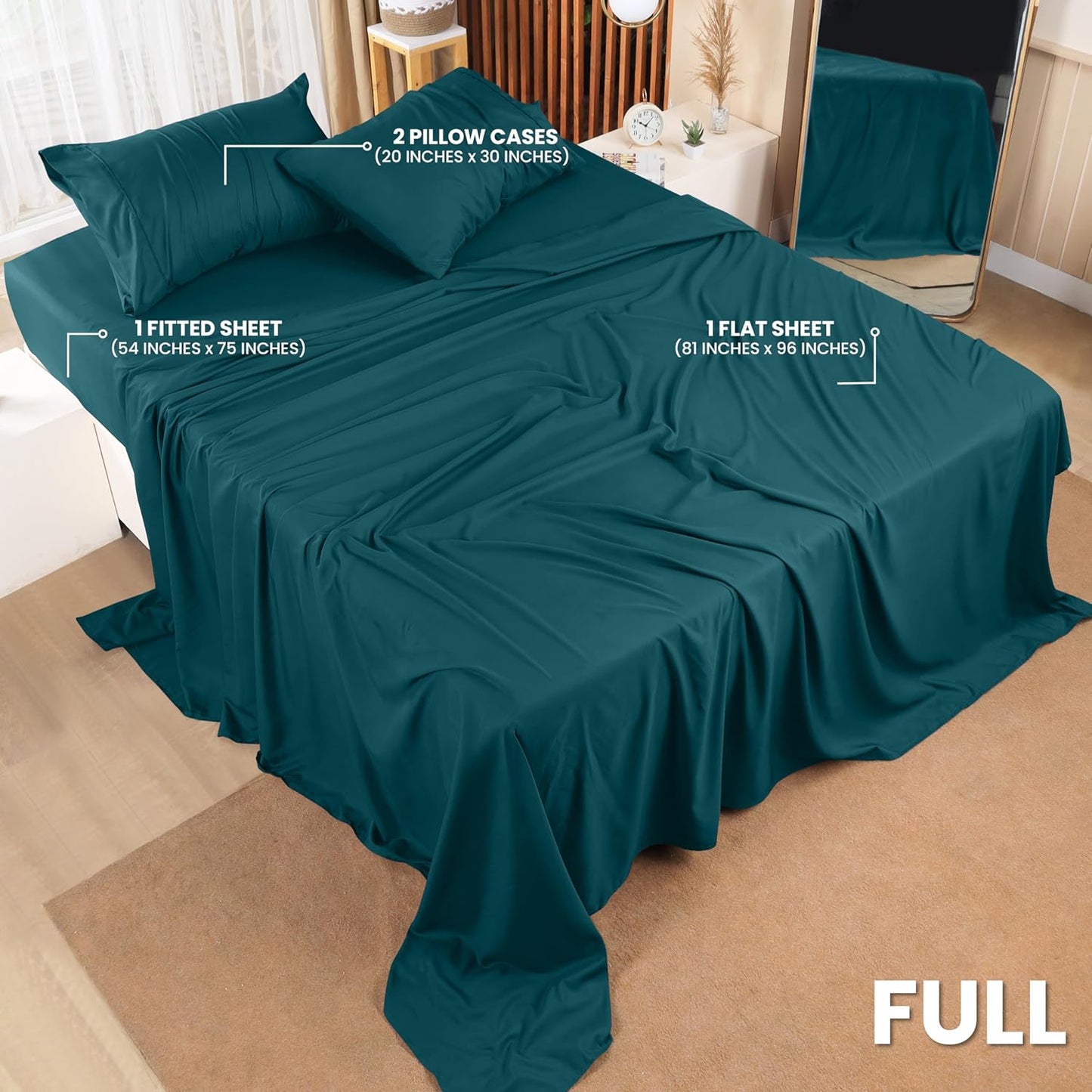 Utopia Bedding Full Bed Sheets Set - 4 Piece Bedding - Brushed Microfiber - Shrinkage and Fade Resistant - Easy Care (Teal Green)