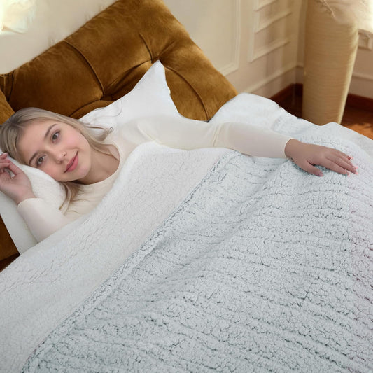 Electric Heated Blanket Full Size 72×84, 6 Heating Settings & 1-10H Auto Off Double Sided Plush Sherpa Ultra-Soft Warm Thick, Machine Washable, Fast Heating, Home Office, Light Gradient Blue